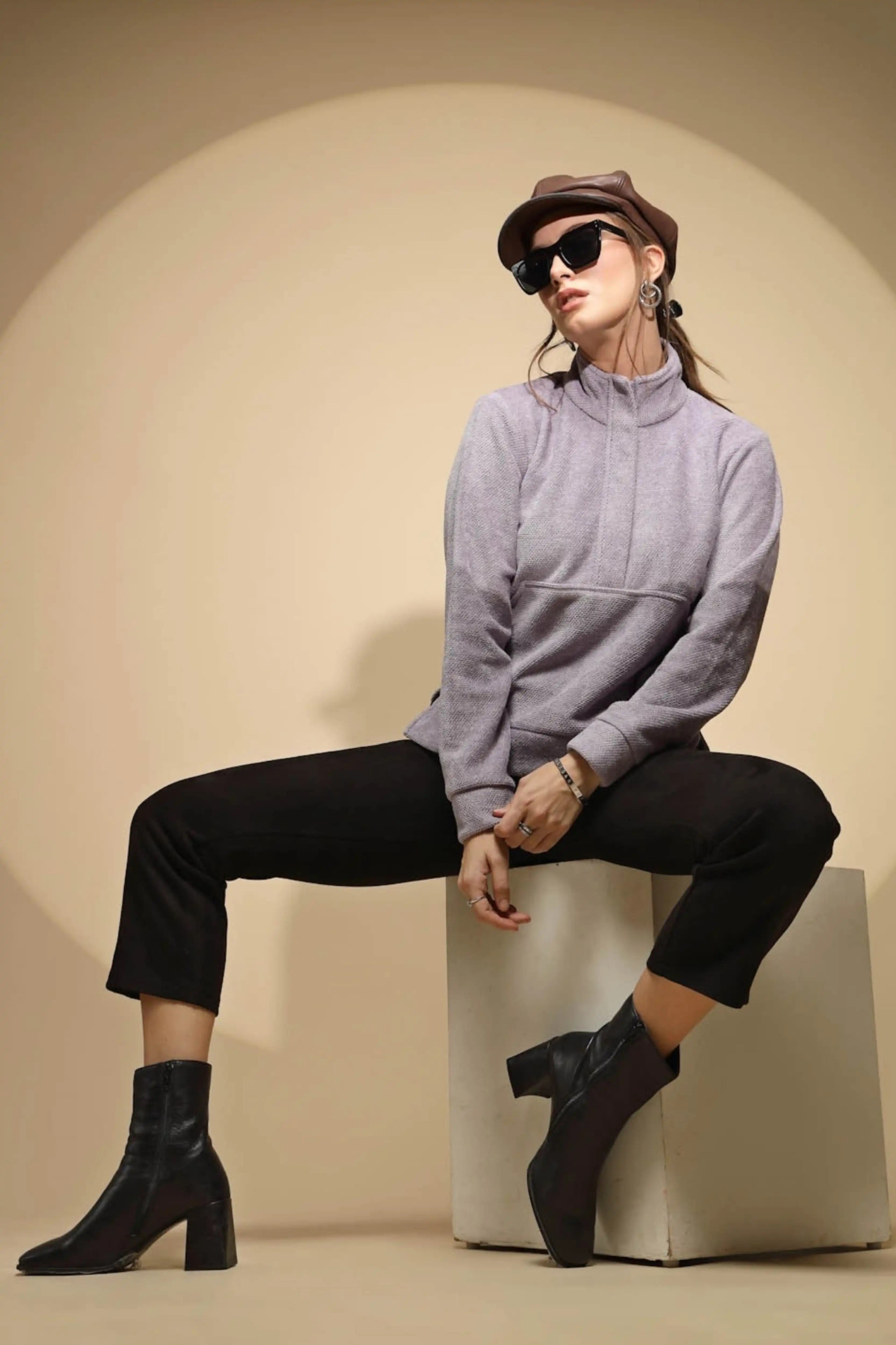 Lilac Solid Fleece Sweatshirt
