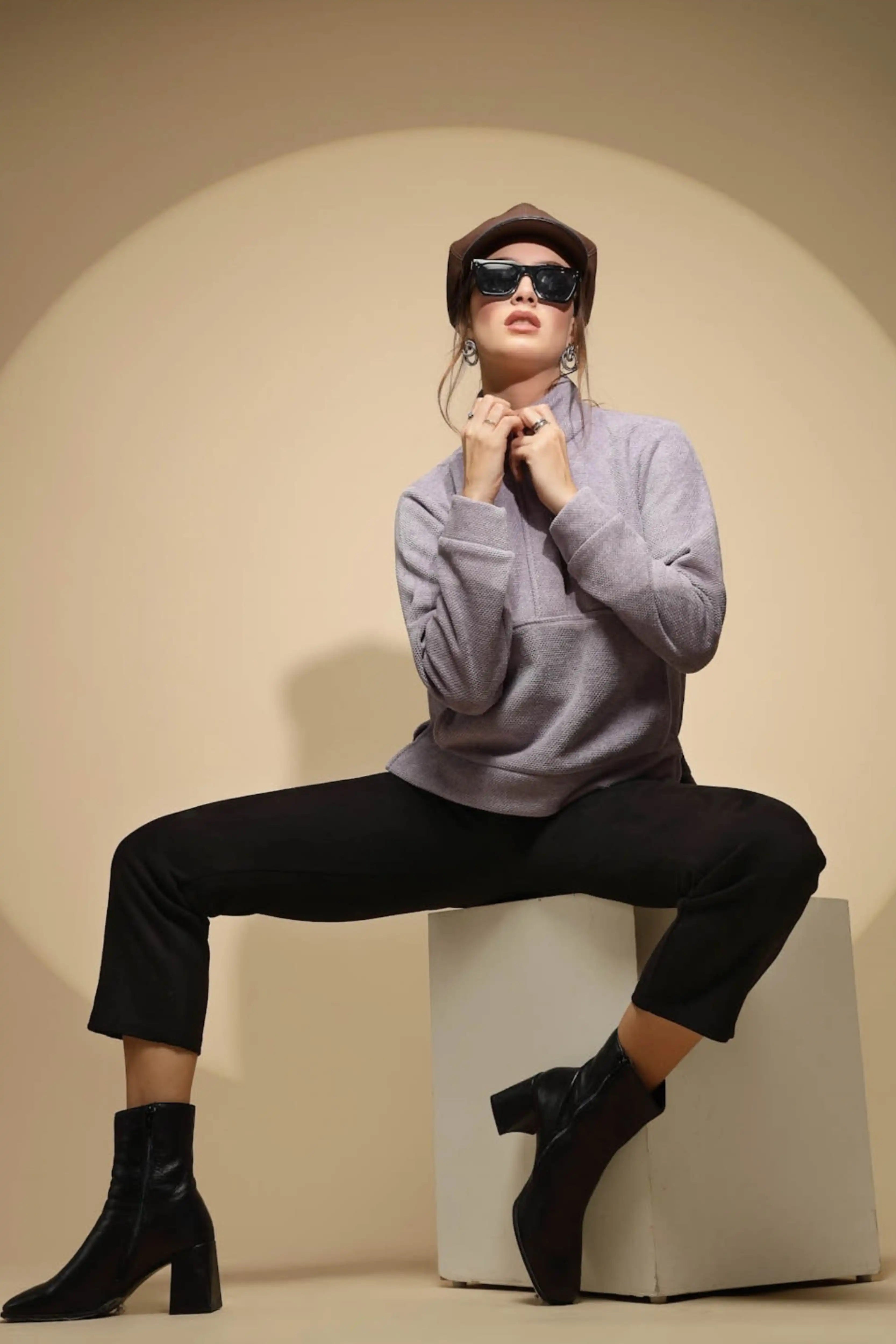 Lilac Solid Fleece Sweatshirt