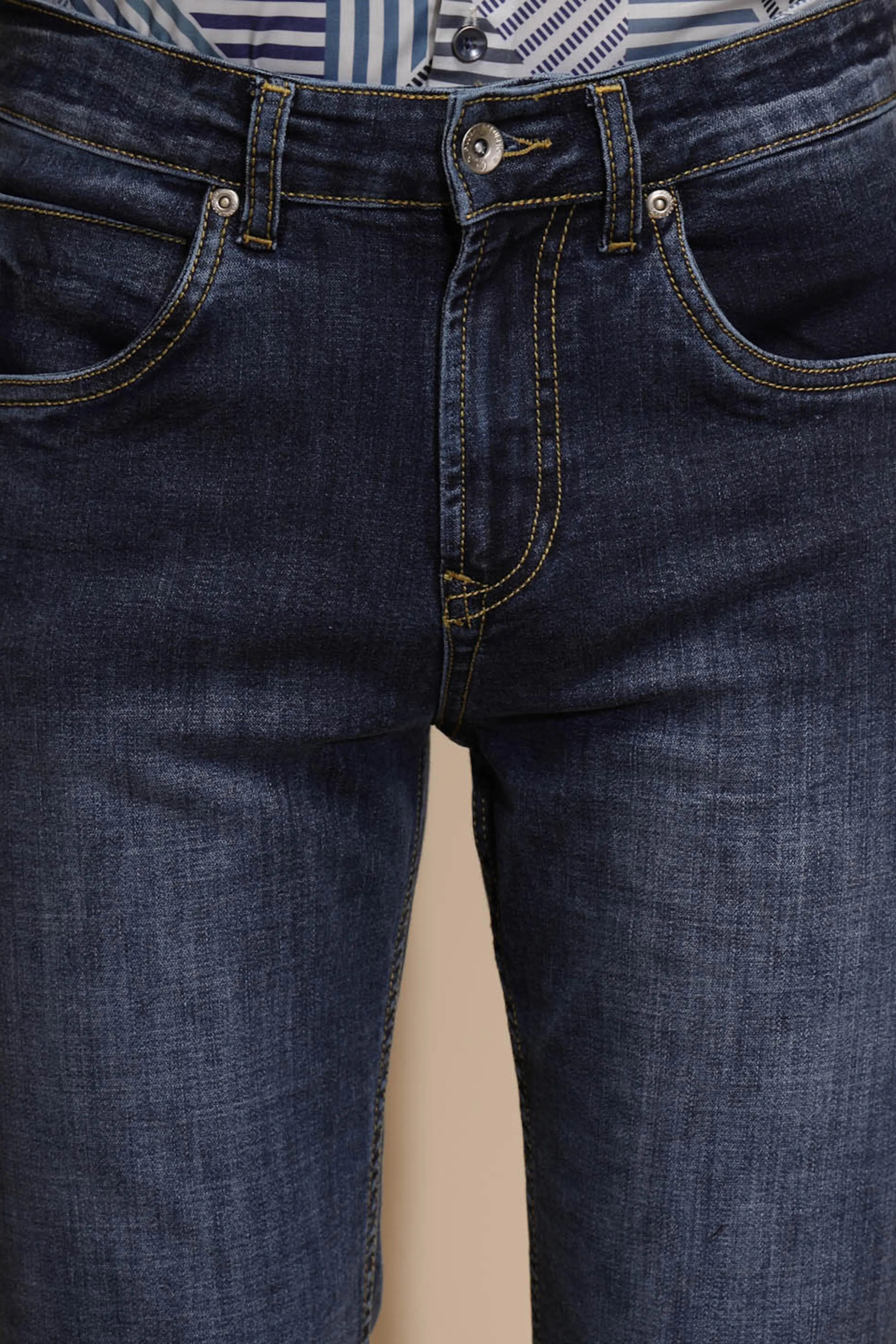 Blue Solid Cotton Blend Jeans - Global Republic