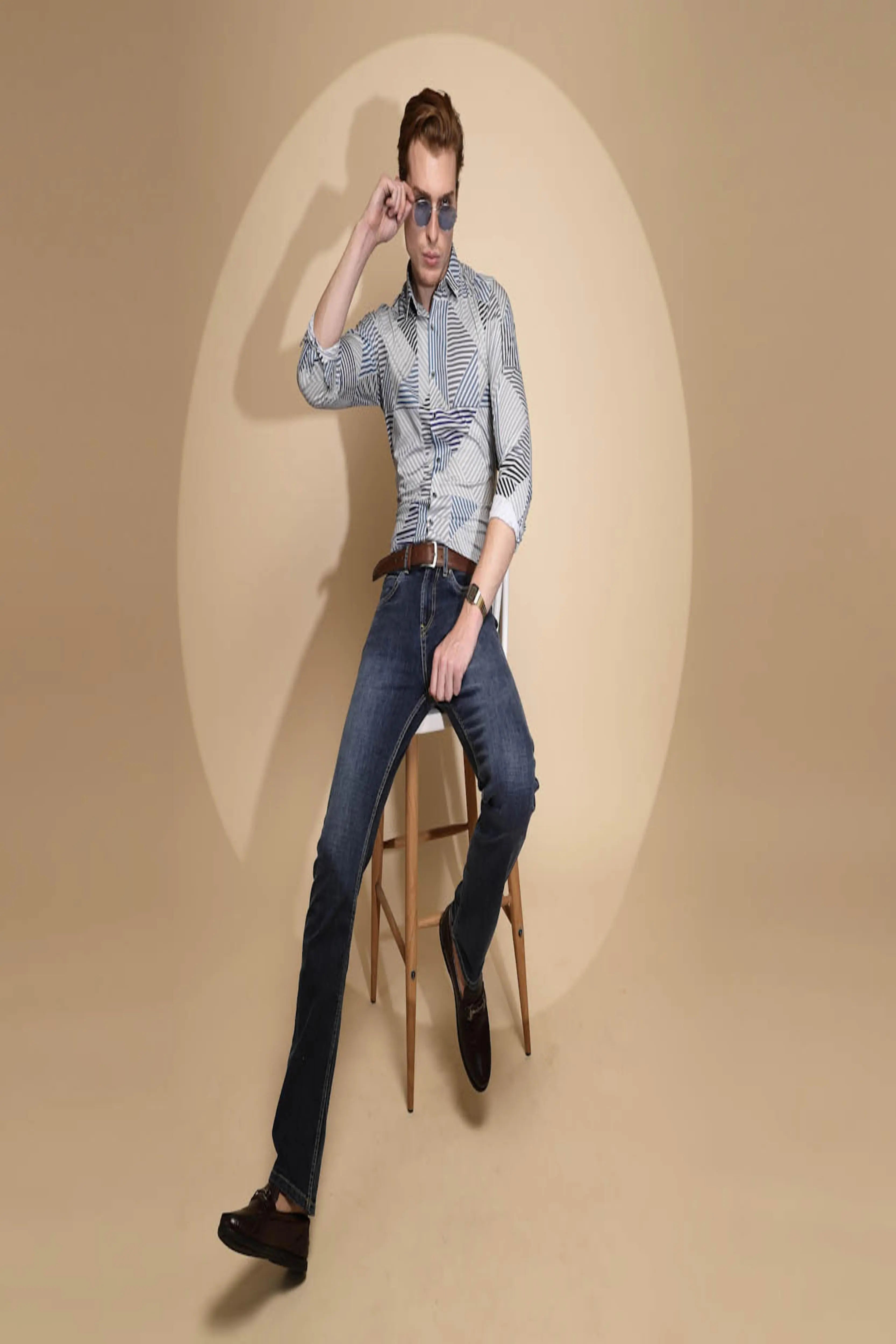 Blue Solid Cotton Blend Jeans - Global Republic