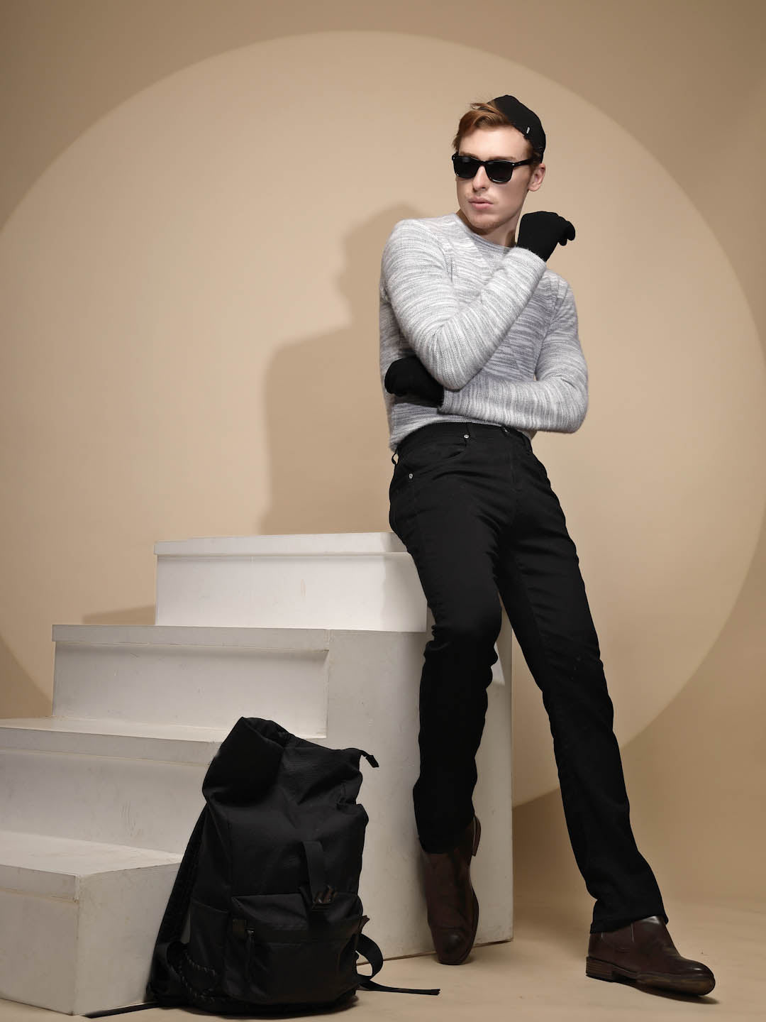 Solid Black Stretchable Mid Rise Straight Fit Cotton Blend Jeans - Global Republic
