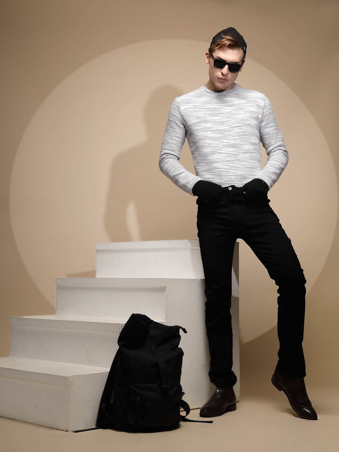 Solid Black Stretchable Mid Rise Straight Fit Cotton Blend Jeans - Global Republic