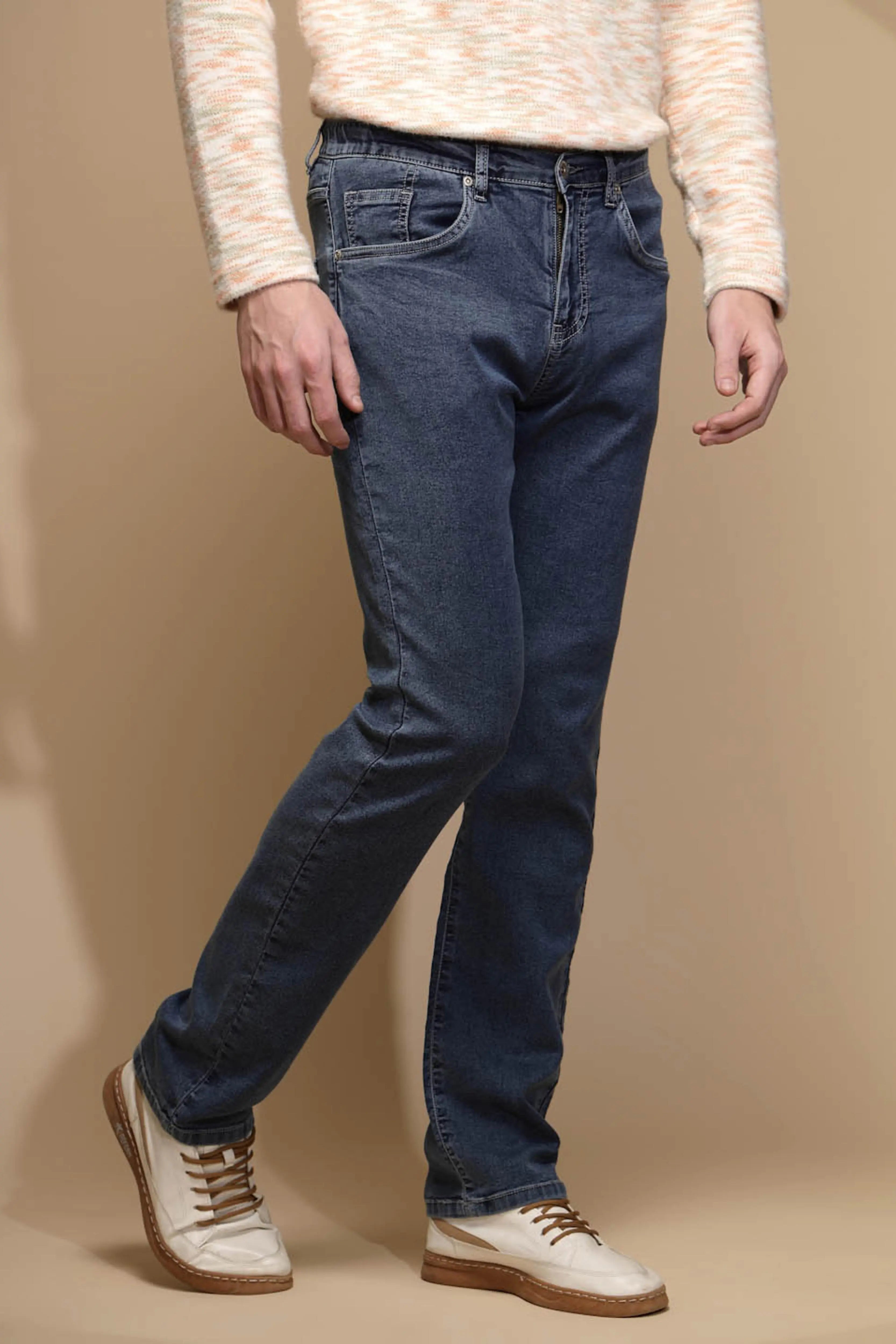 Blue Solid Cotton Blend Jeans - Global Republic