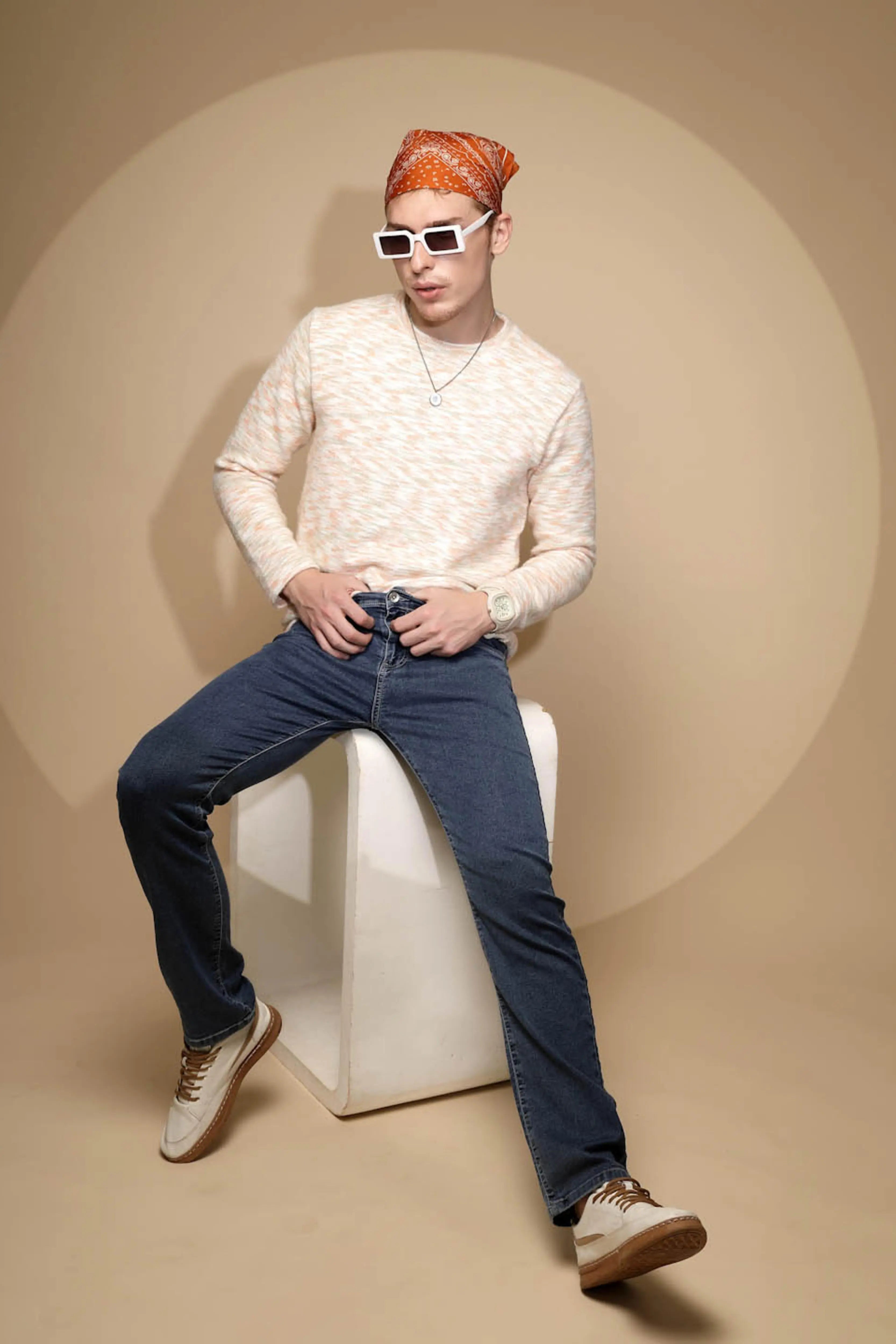 Blue Solid Cotton Blend Jeans - Global Republic