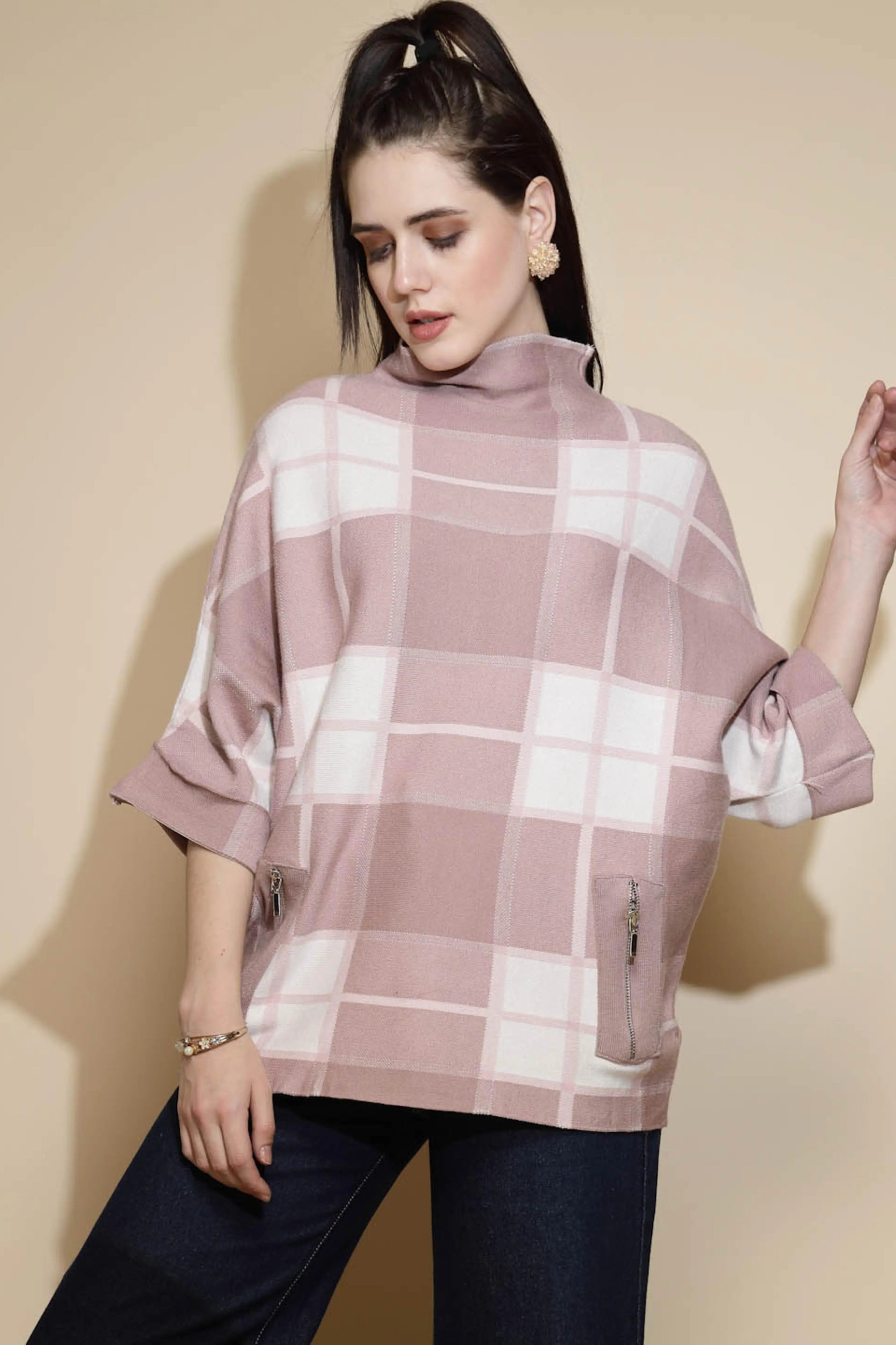 Pink Check Acrylic Pullover - Global Republic
