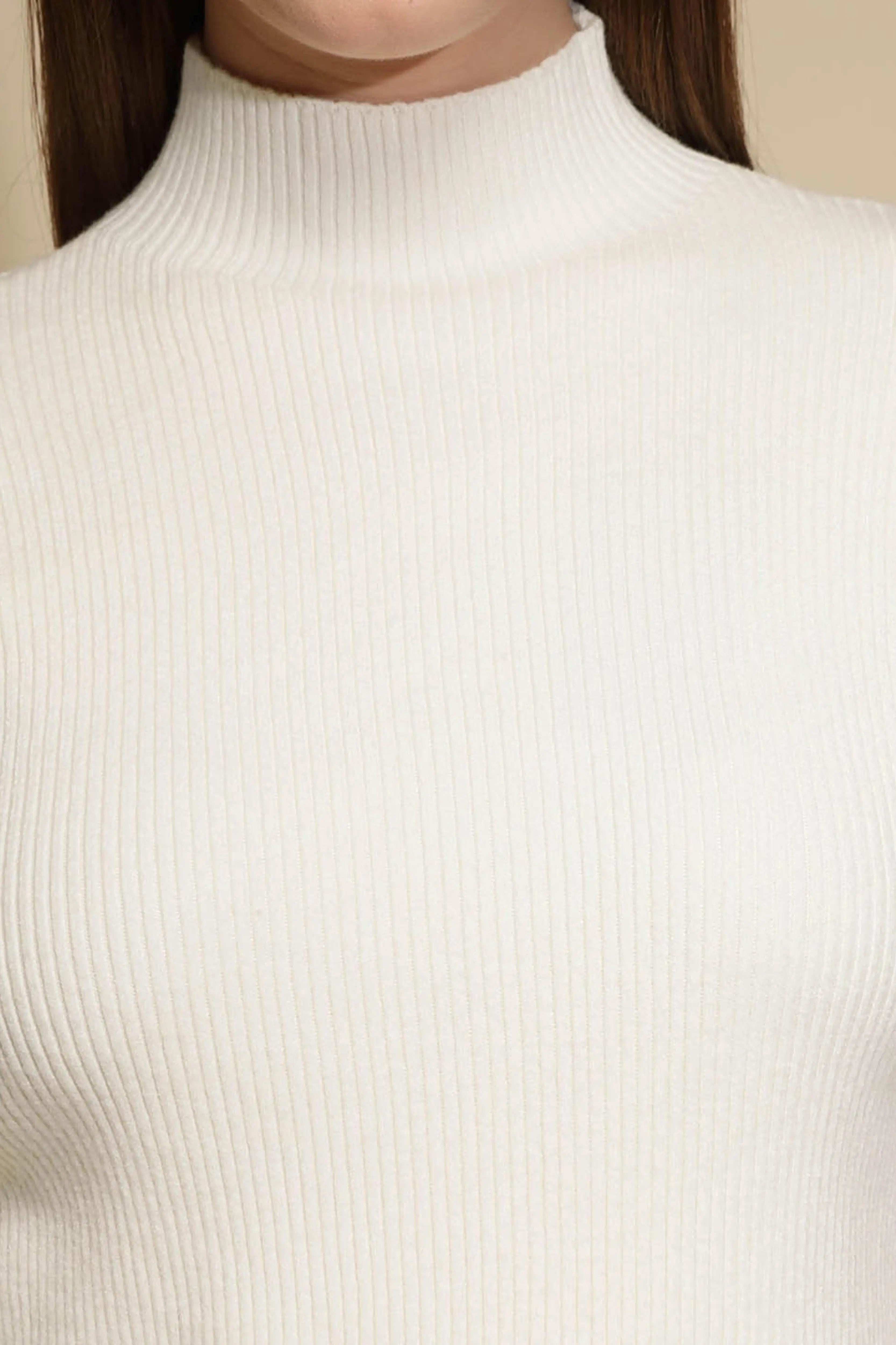 Off-White Solid Woolen Fringed Pullover - Global Republic