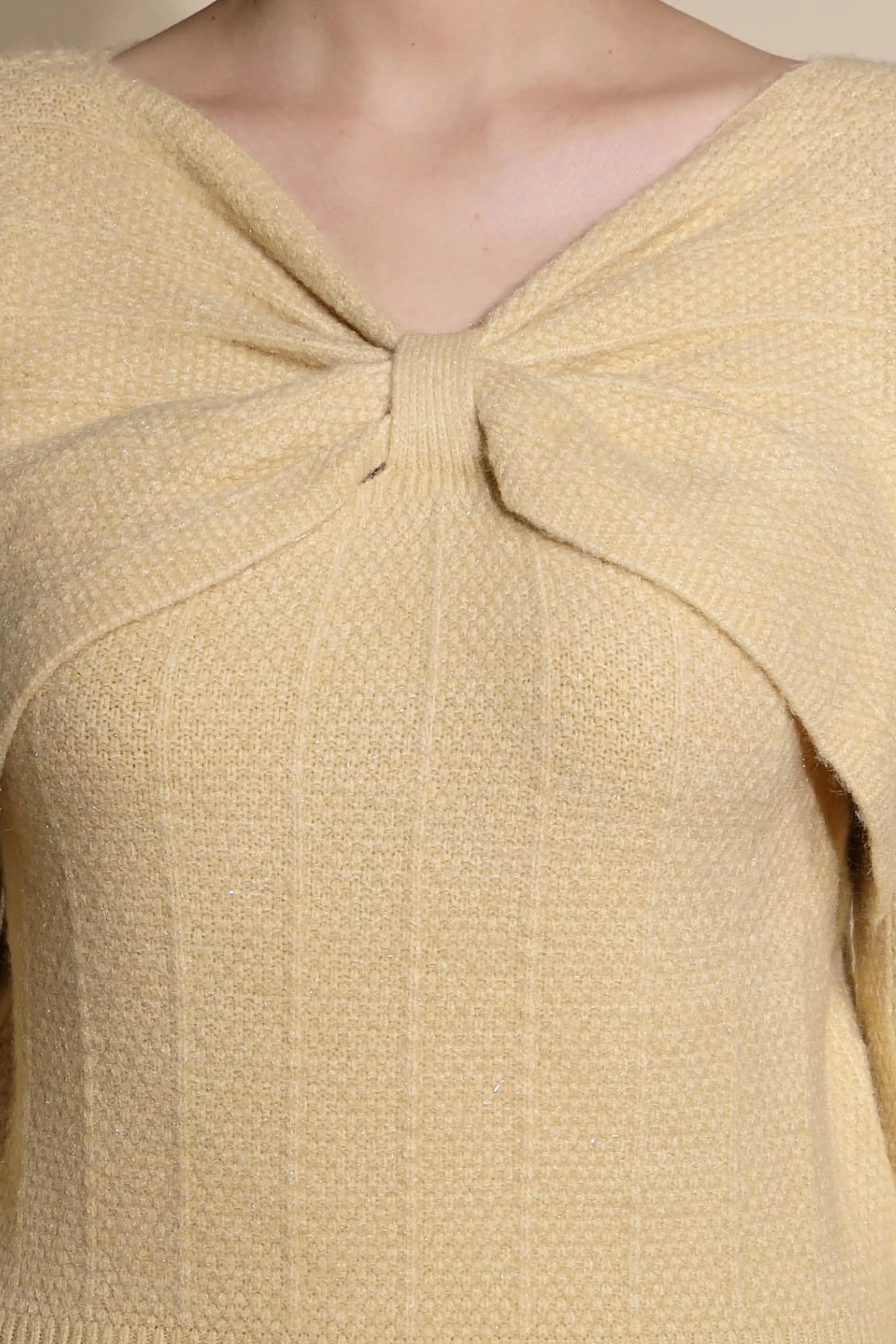 Beige Solid Knitted Pullover - Global Republic