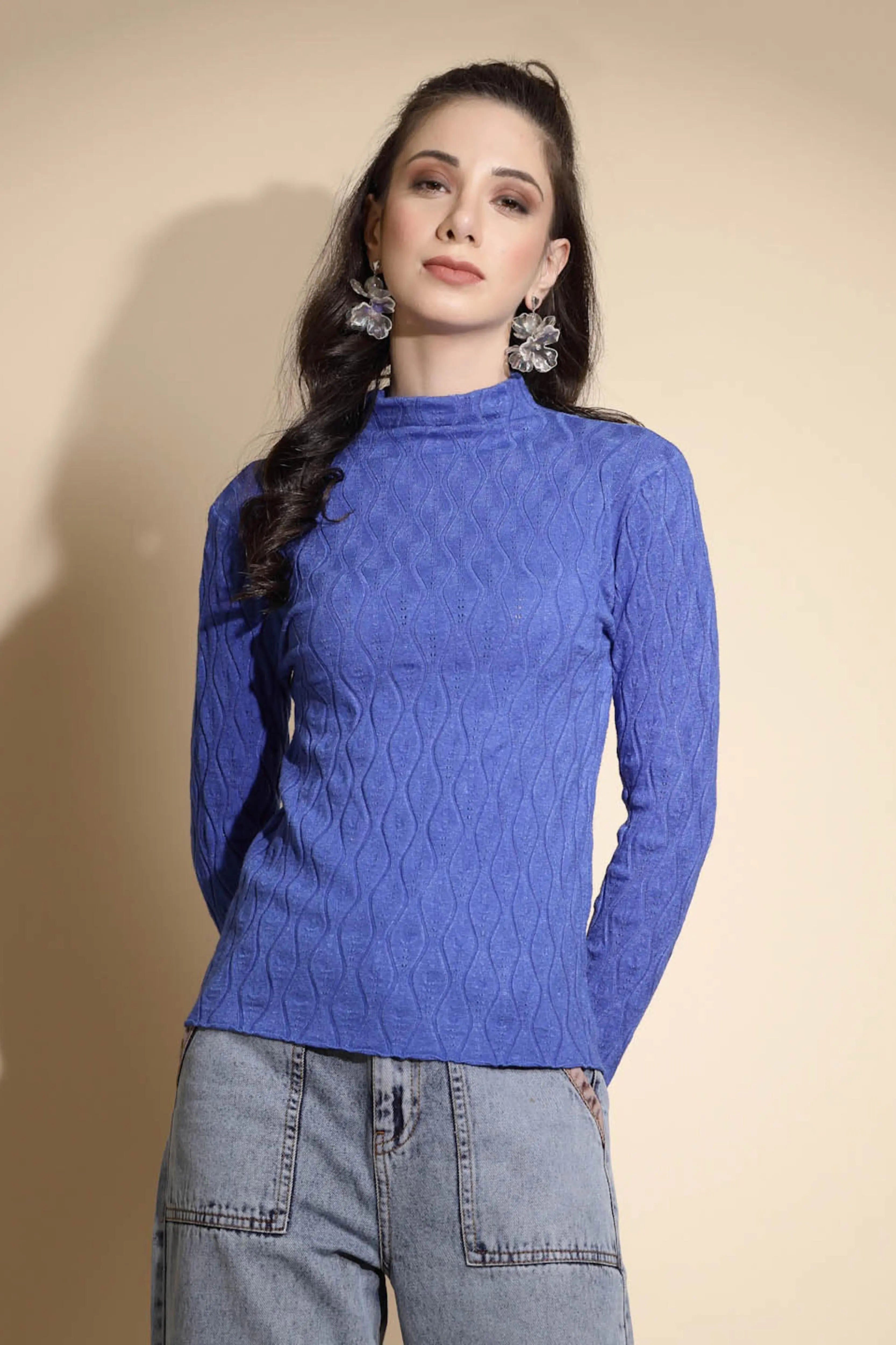 Blue Solid Knitted Skivvy - Global Republic