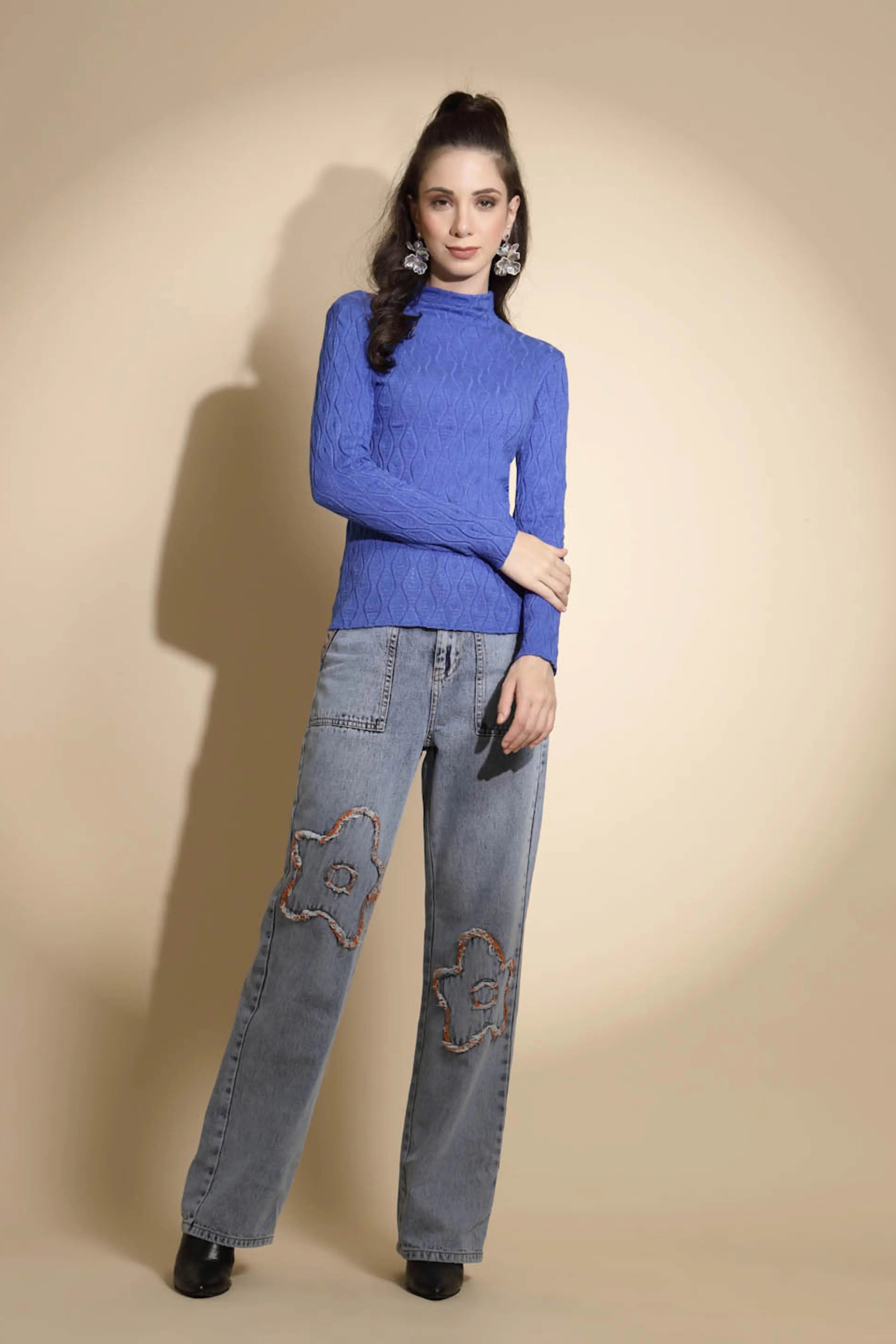 Blue Solid Knitted Skivvy - Global Republic
