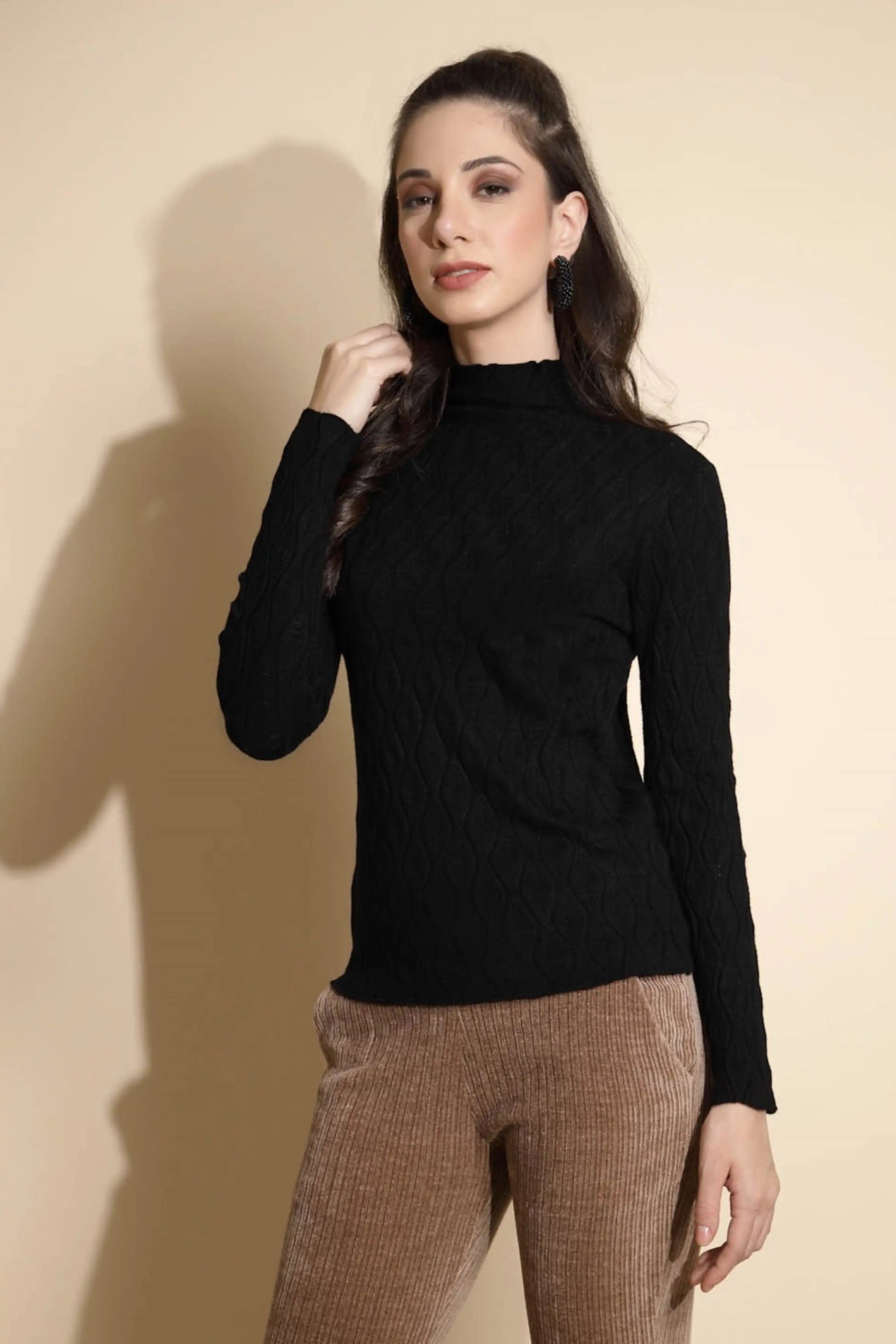 Solid Turtle Neck Knitted Skivvy