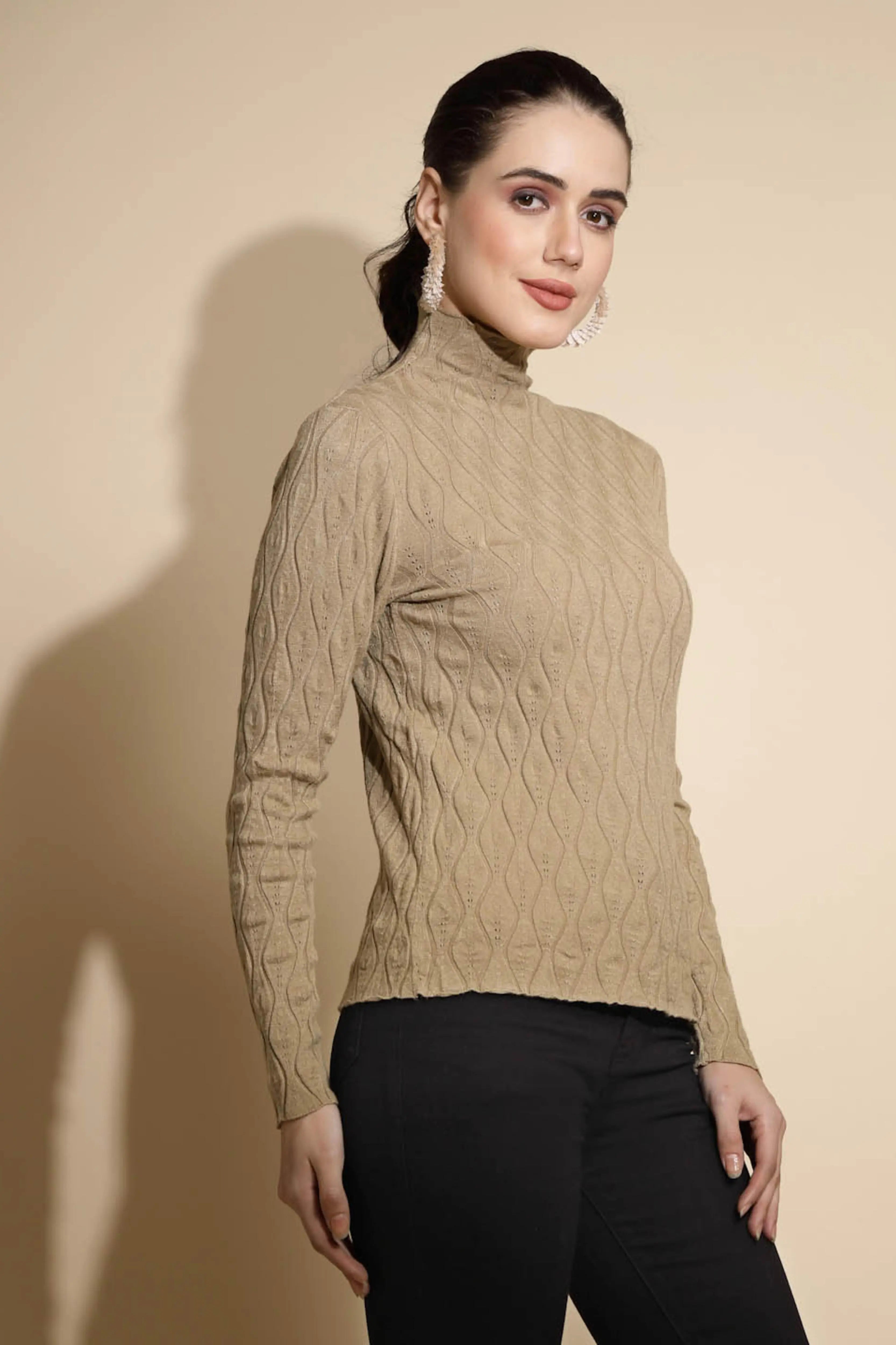 Khaki Solid Knitted Slim Fit Skivvy - Global Republic