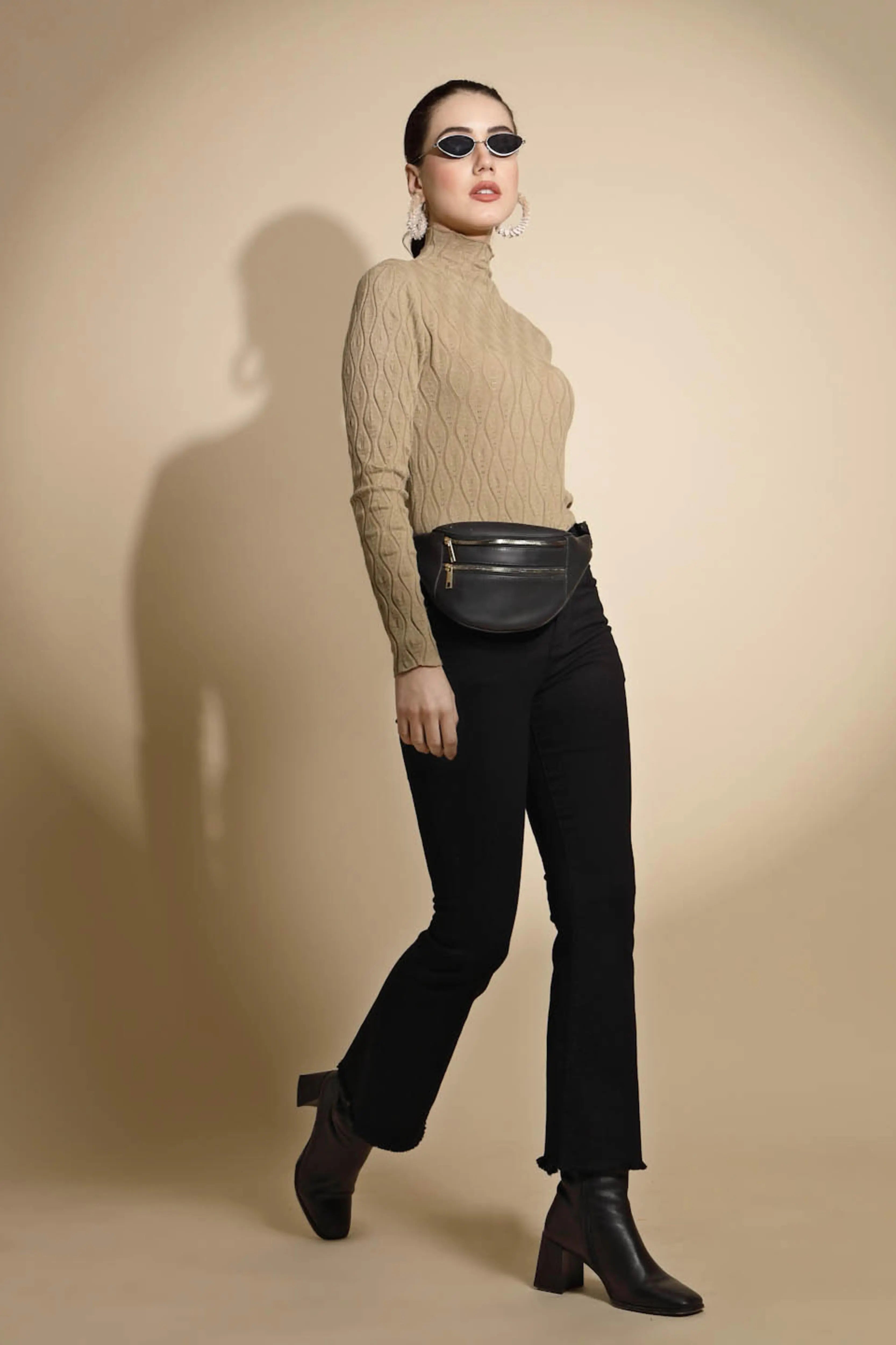 Khaki Solid Knitted Slim Fit Skivvy - Global Republic