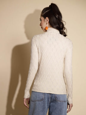 Beige Textured Turtle Neck Pullover