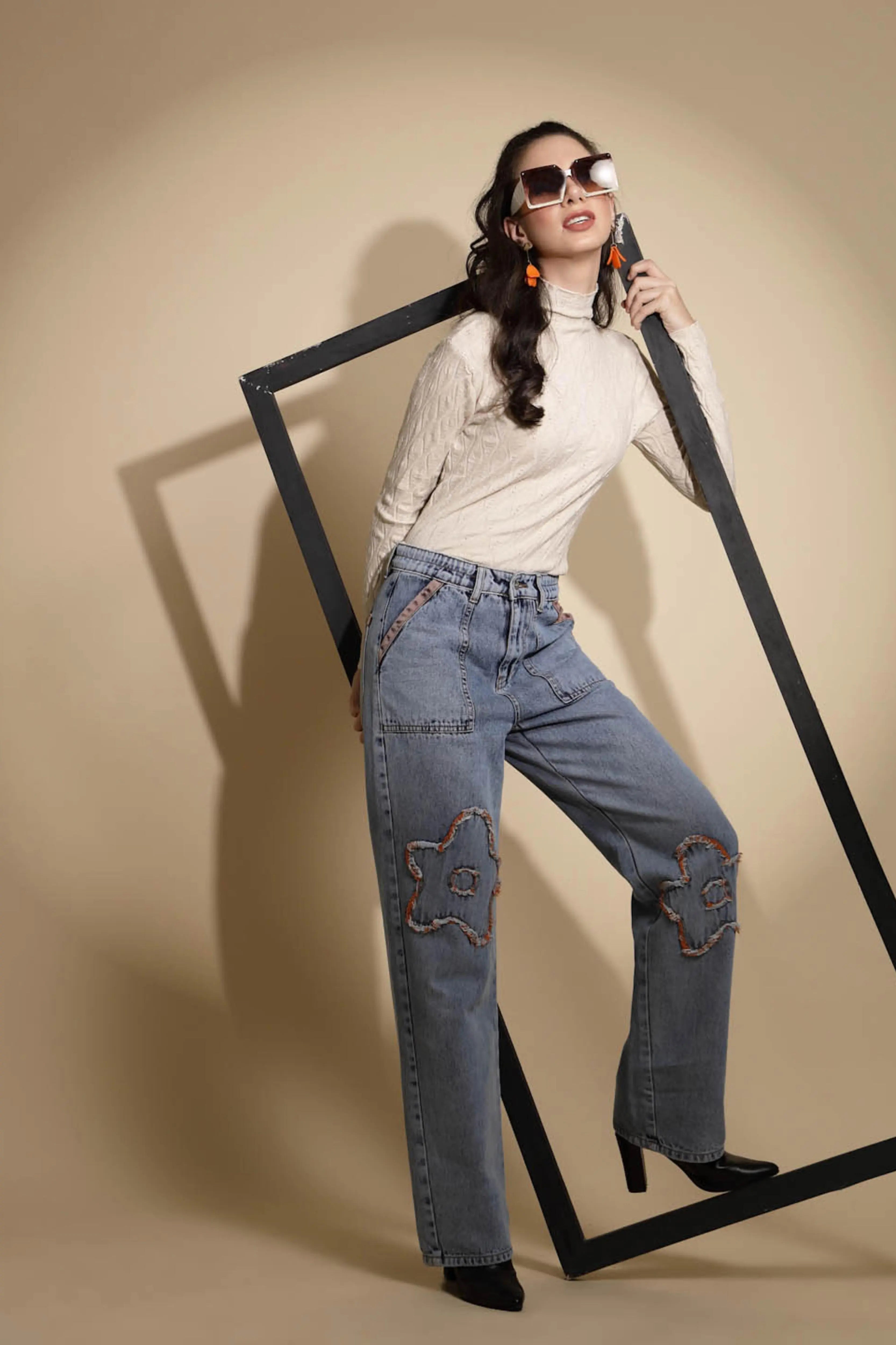 Beige Textured Turtle Neck Pullover - Global Republic