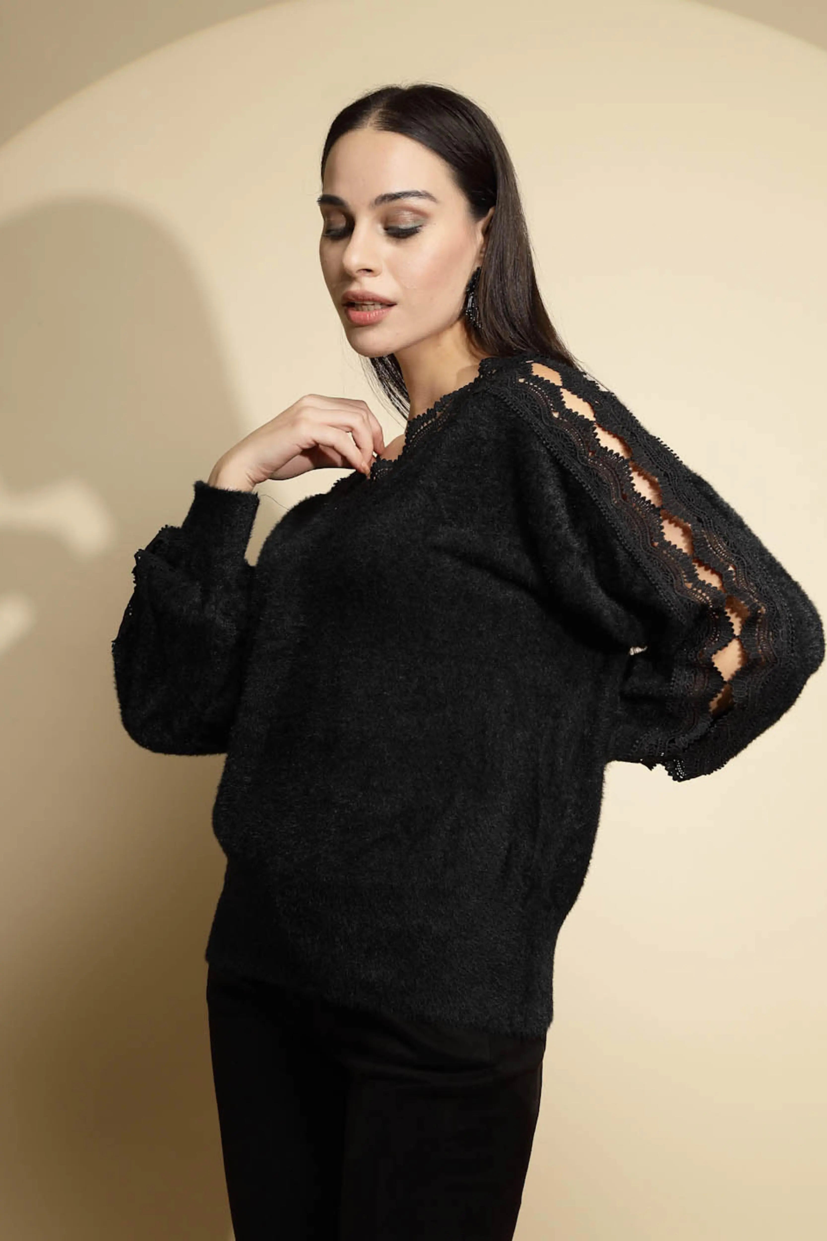 Black Embellished Relaxed Fit Pullover - Global Republic