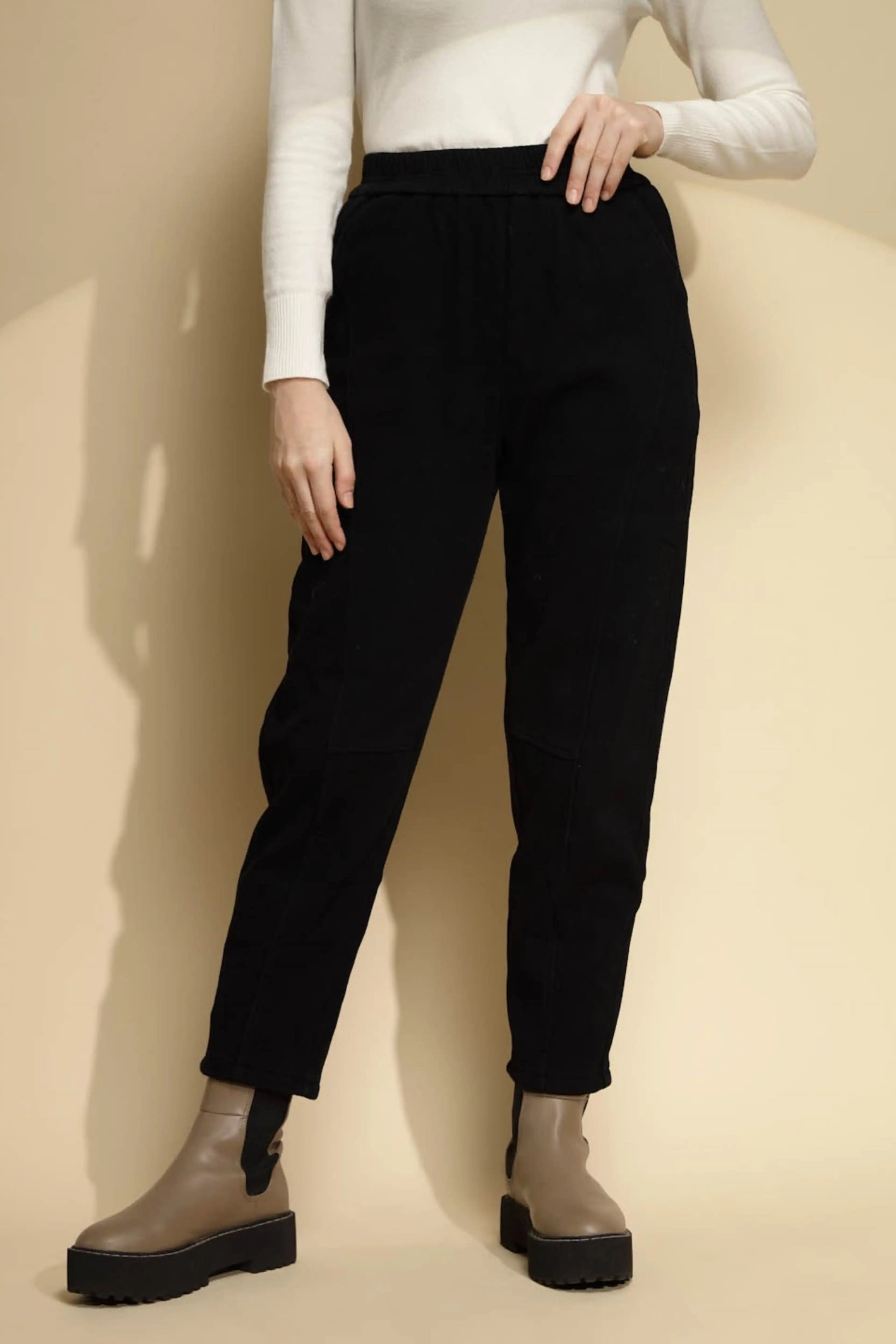 Black Cotton Ankle Length Trouser