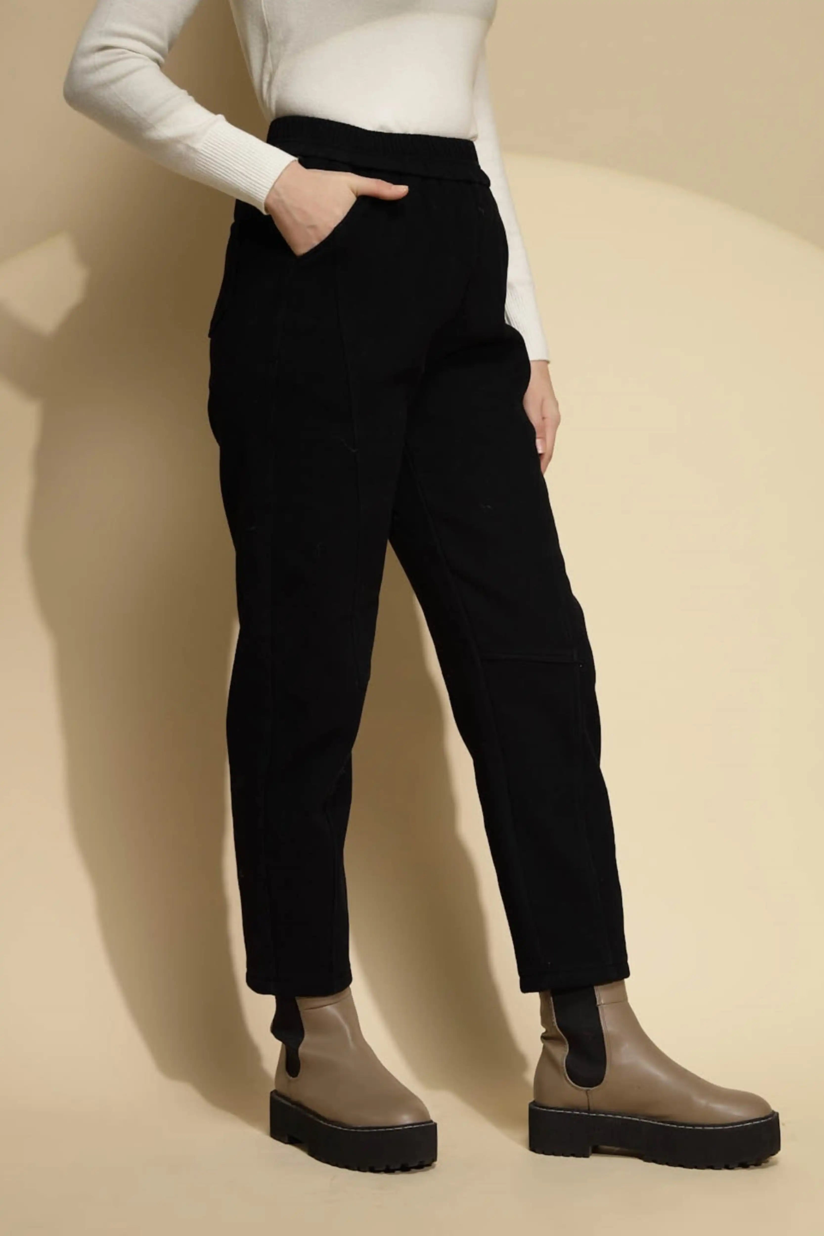 Black Cotton Ankle Length Trouser