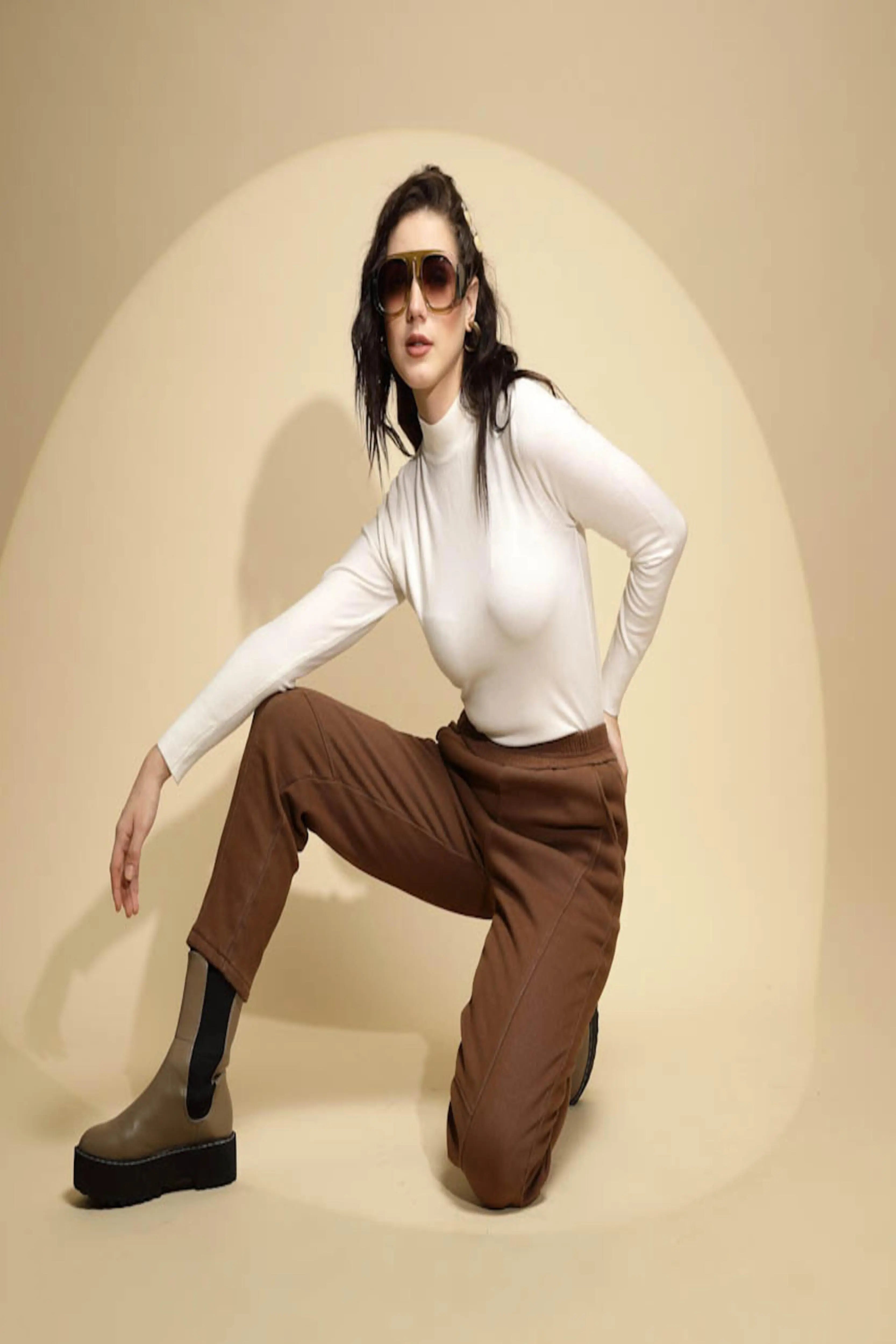 Brown Cotton Ankle Length Trouser - Global Republic