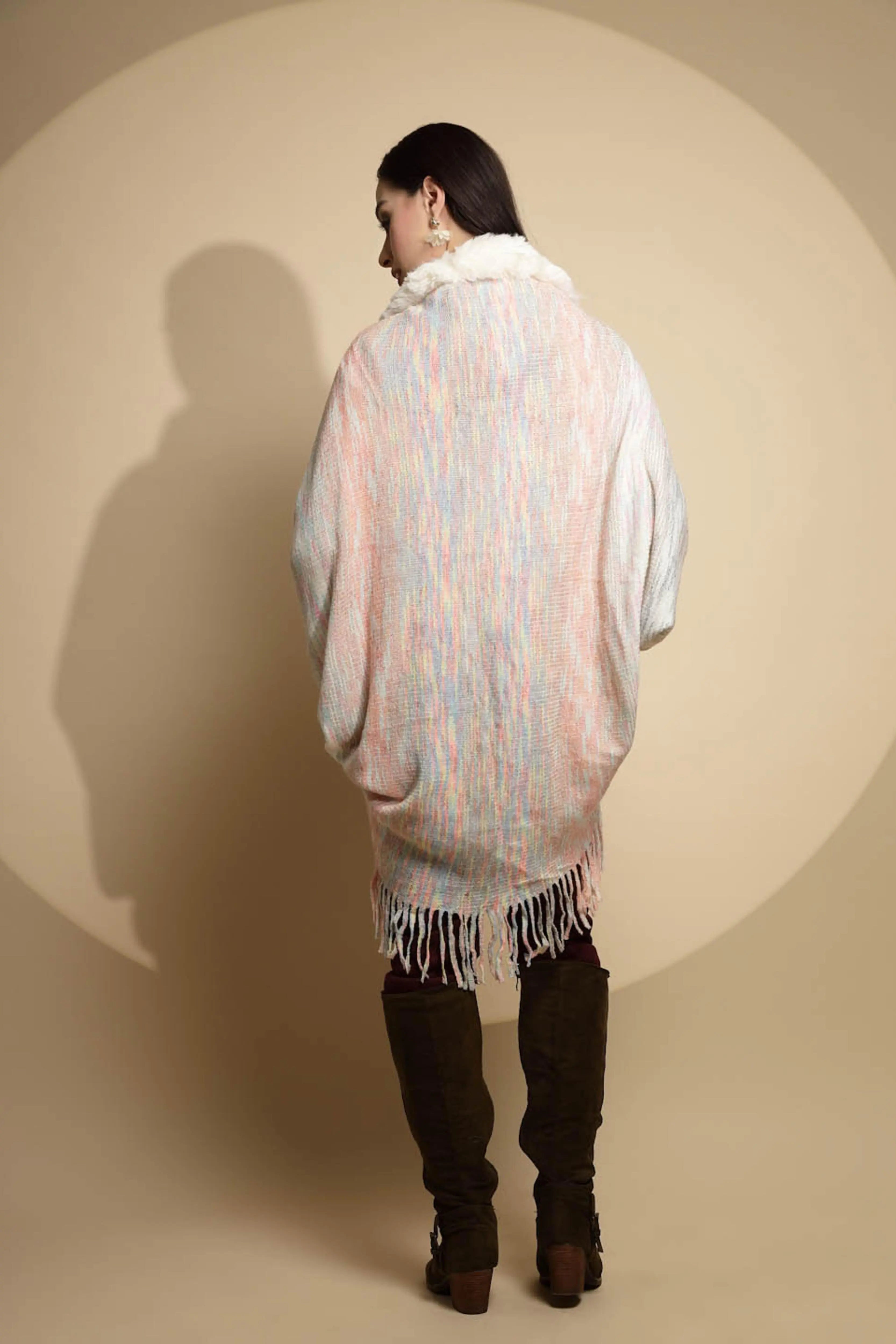 Off White Abstract Print Acrylic Cape - Global Republic