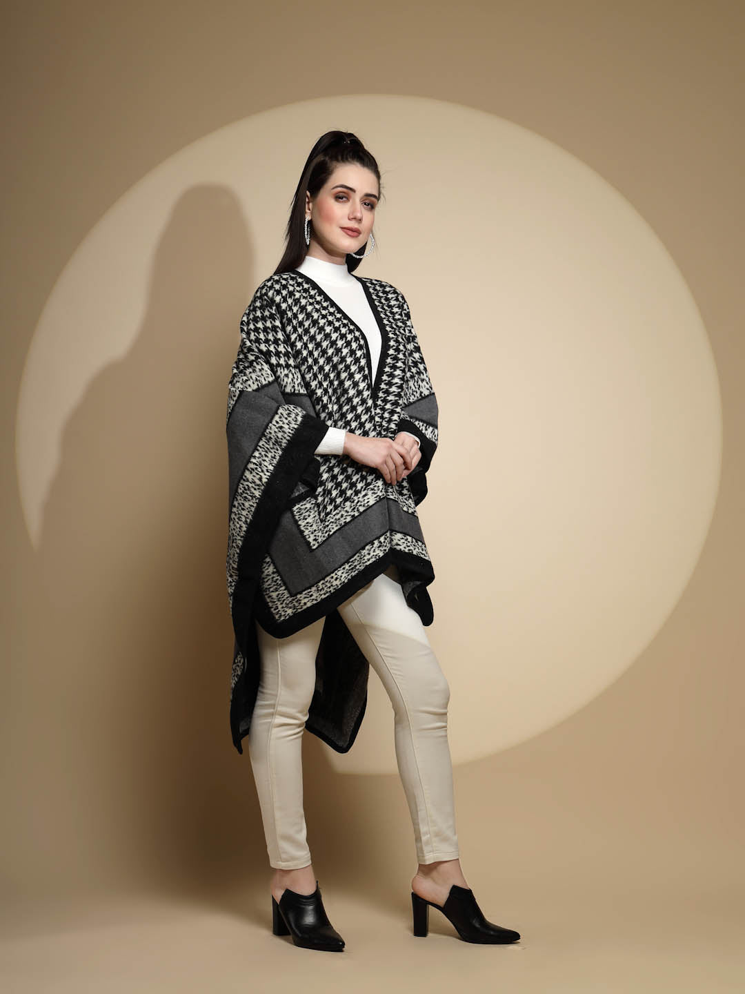 Black Check Print Acrylic Cape - Global Republic