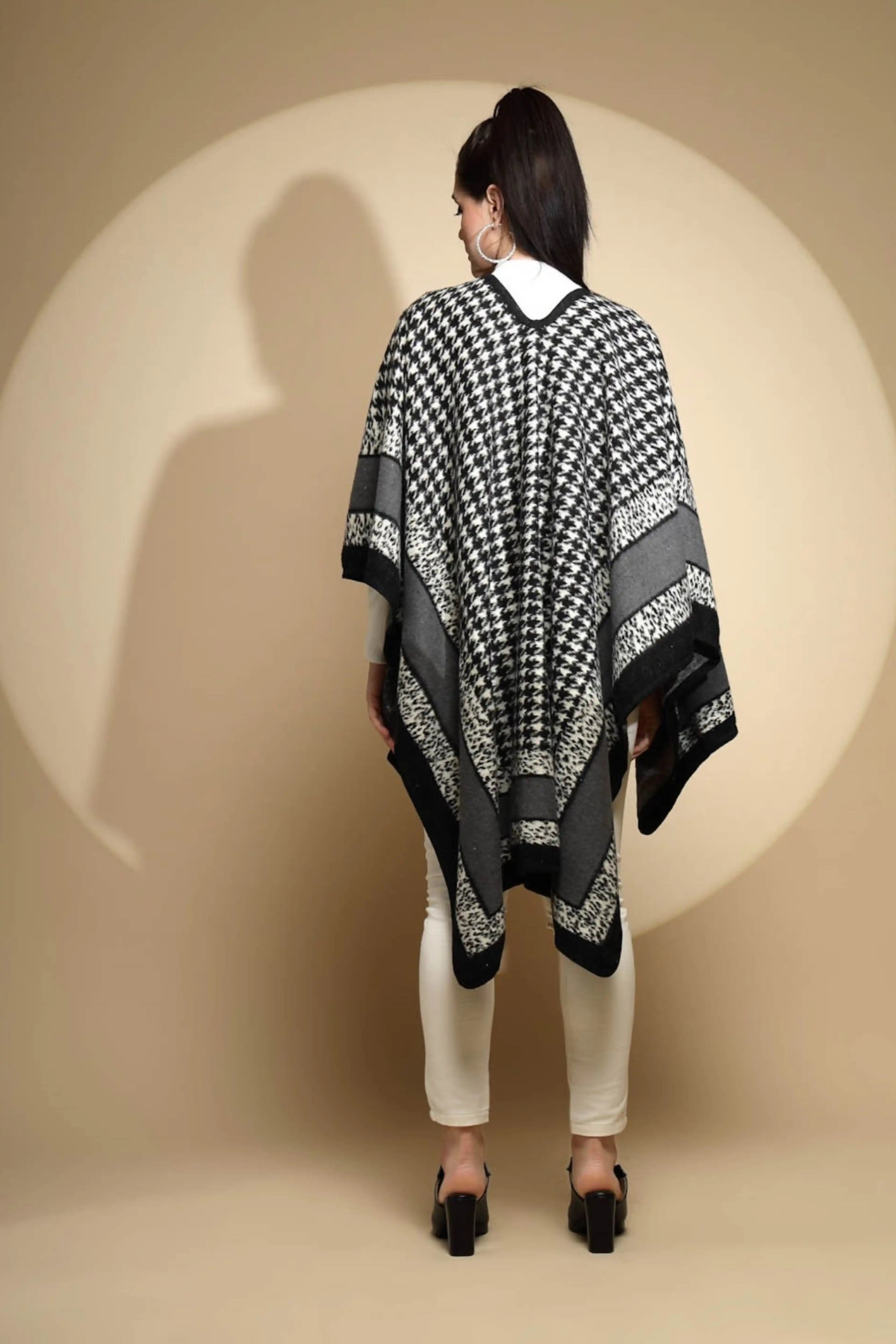 Black Check Print Acrylic Cape