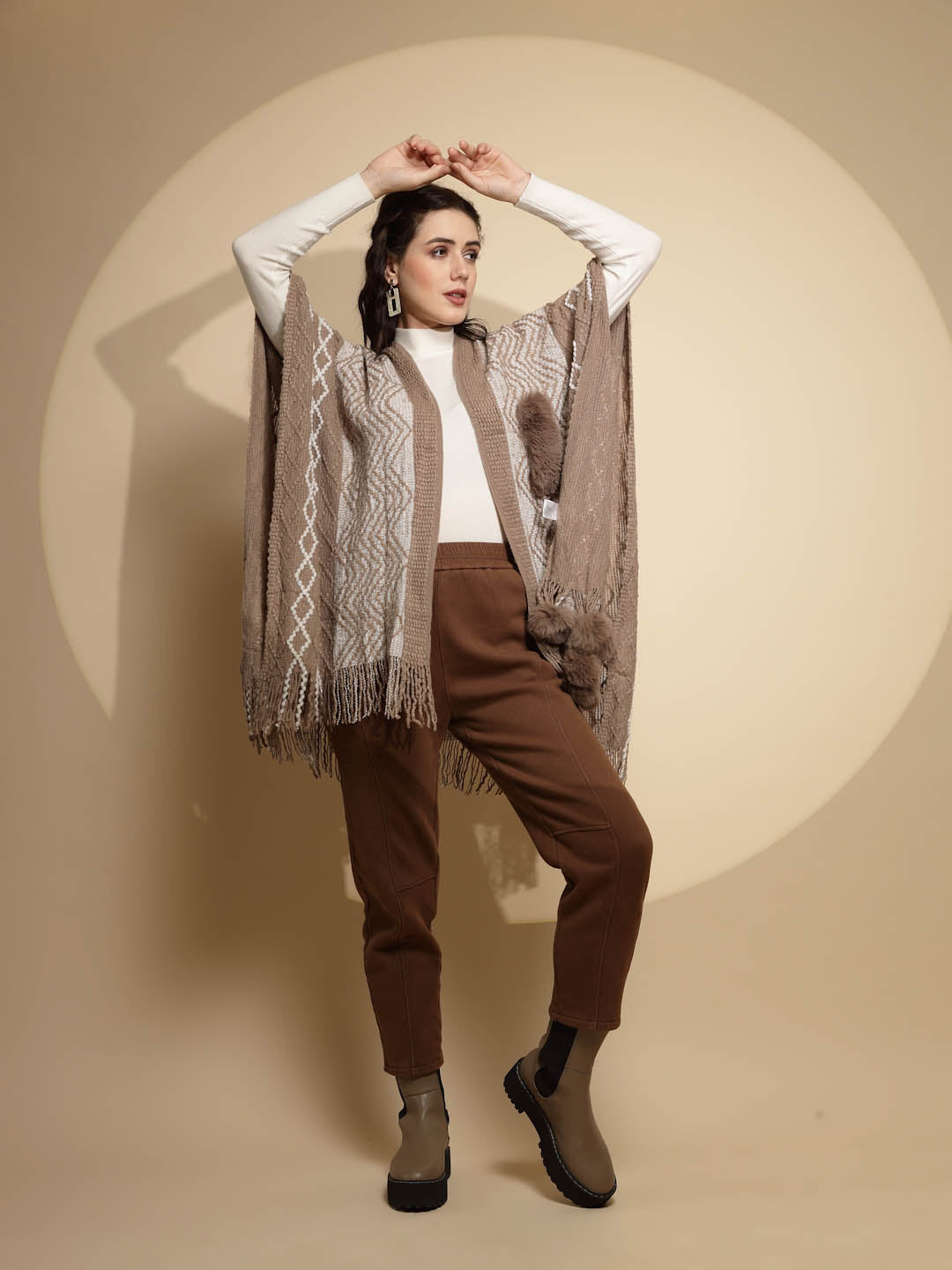 Checkered Acrylic Fur Balls Cape - Global Republic