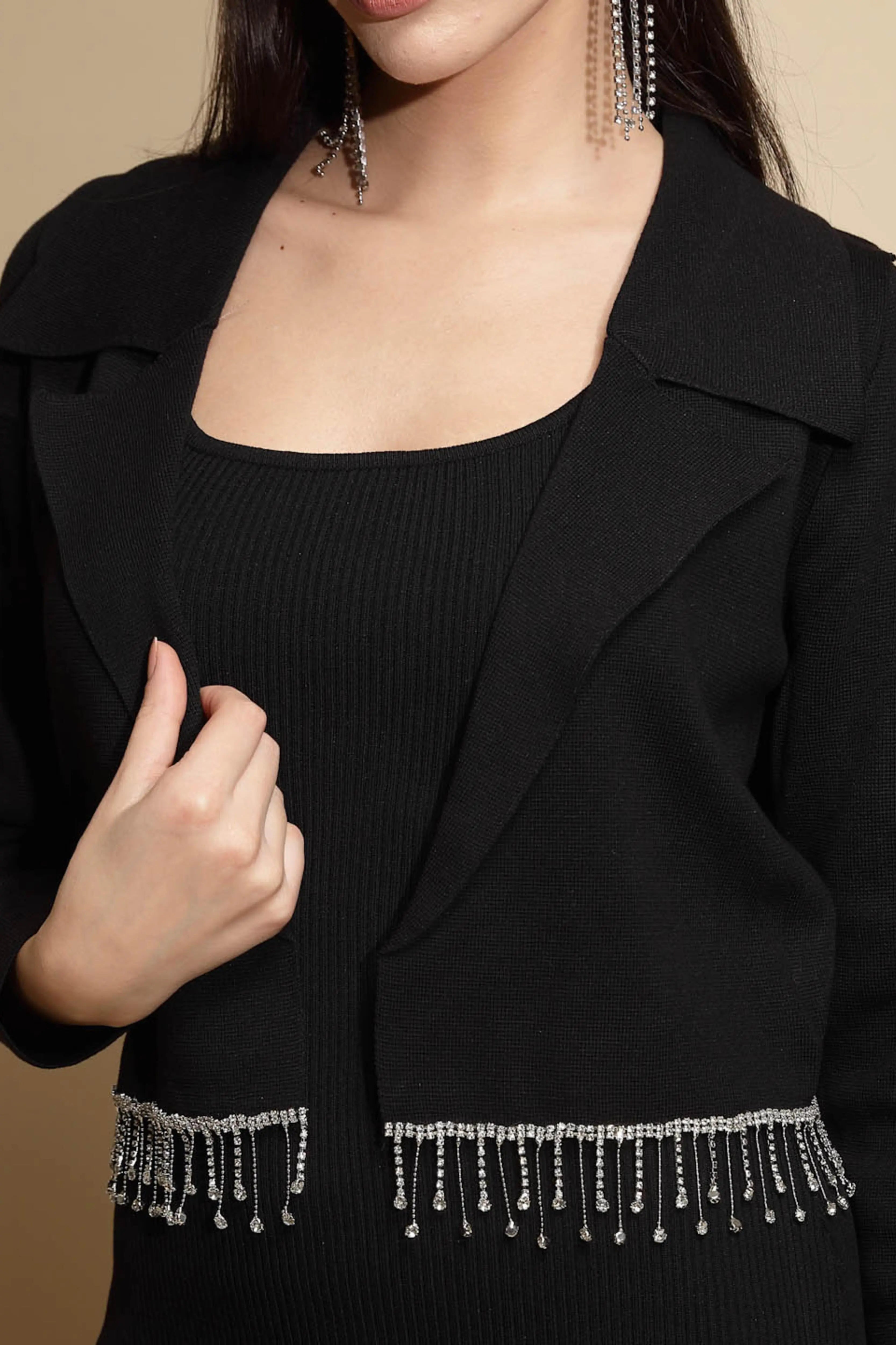 Black Bodycon Winter Dress With Jacket