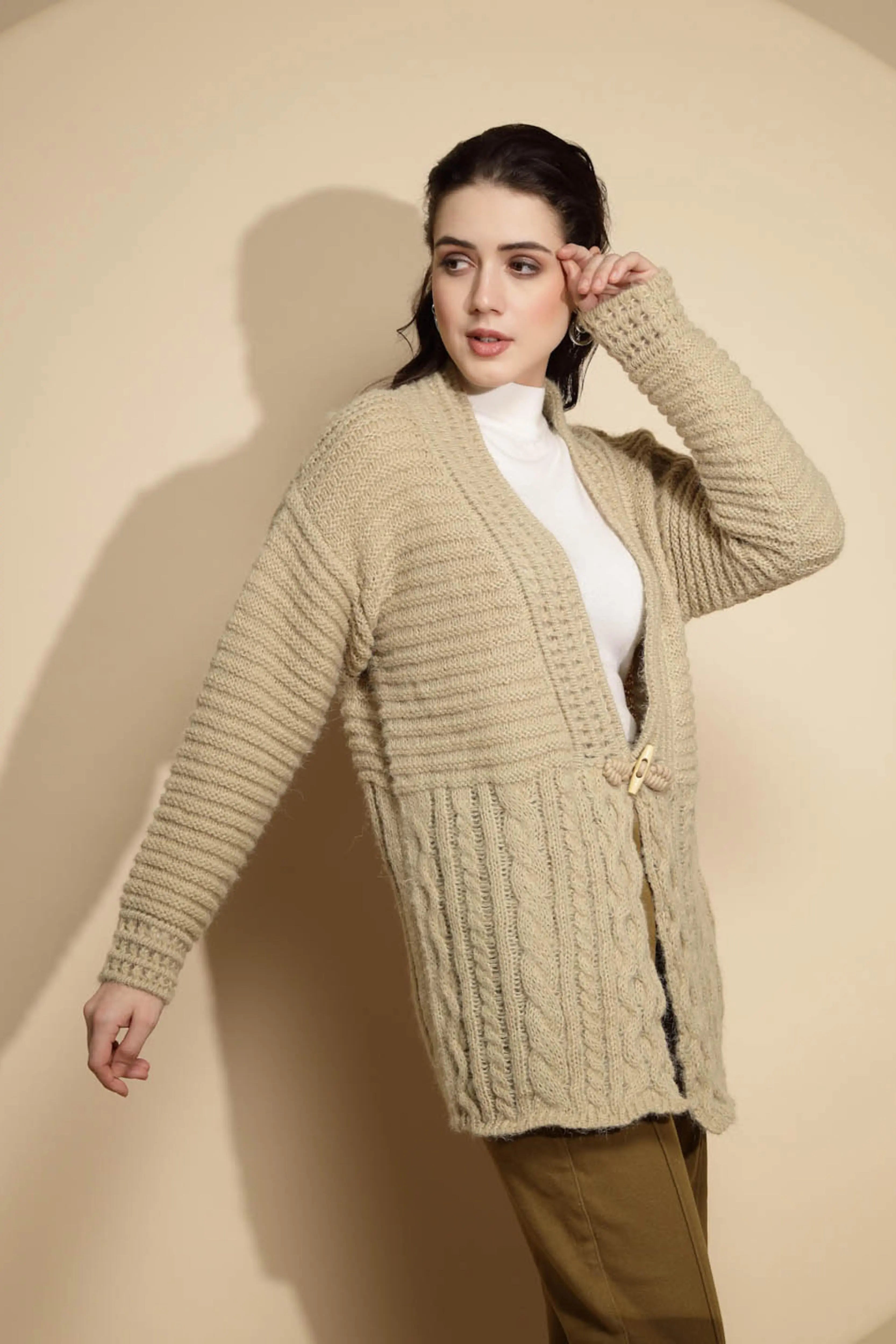 Light Olive Open Neck Cardigan - Global Republic