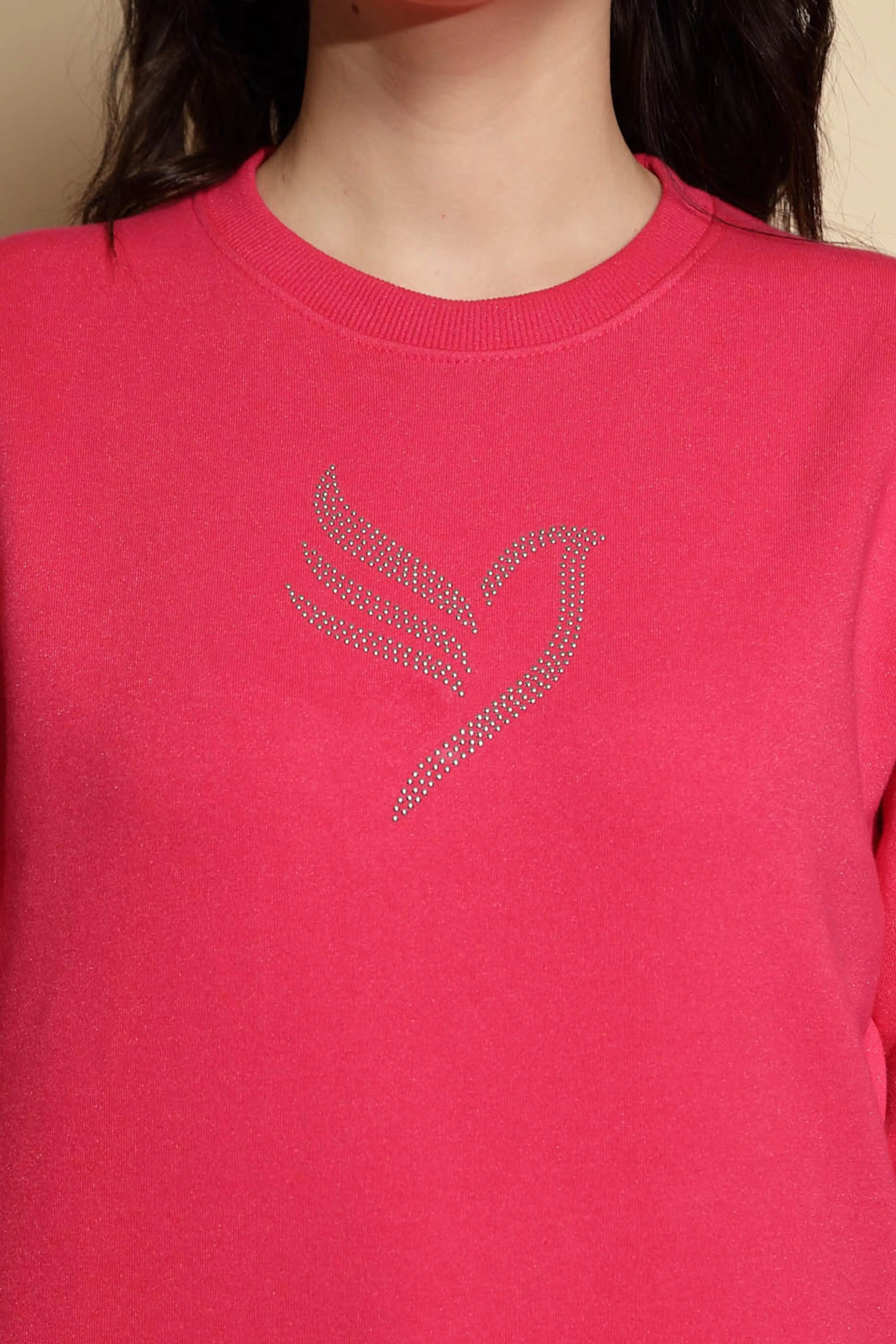 Pink Solid Round Neck Sweatshirt - Global Republic