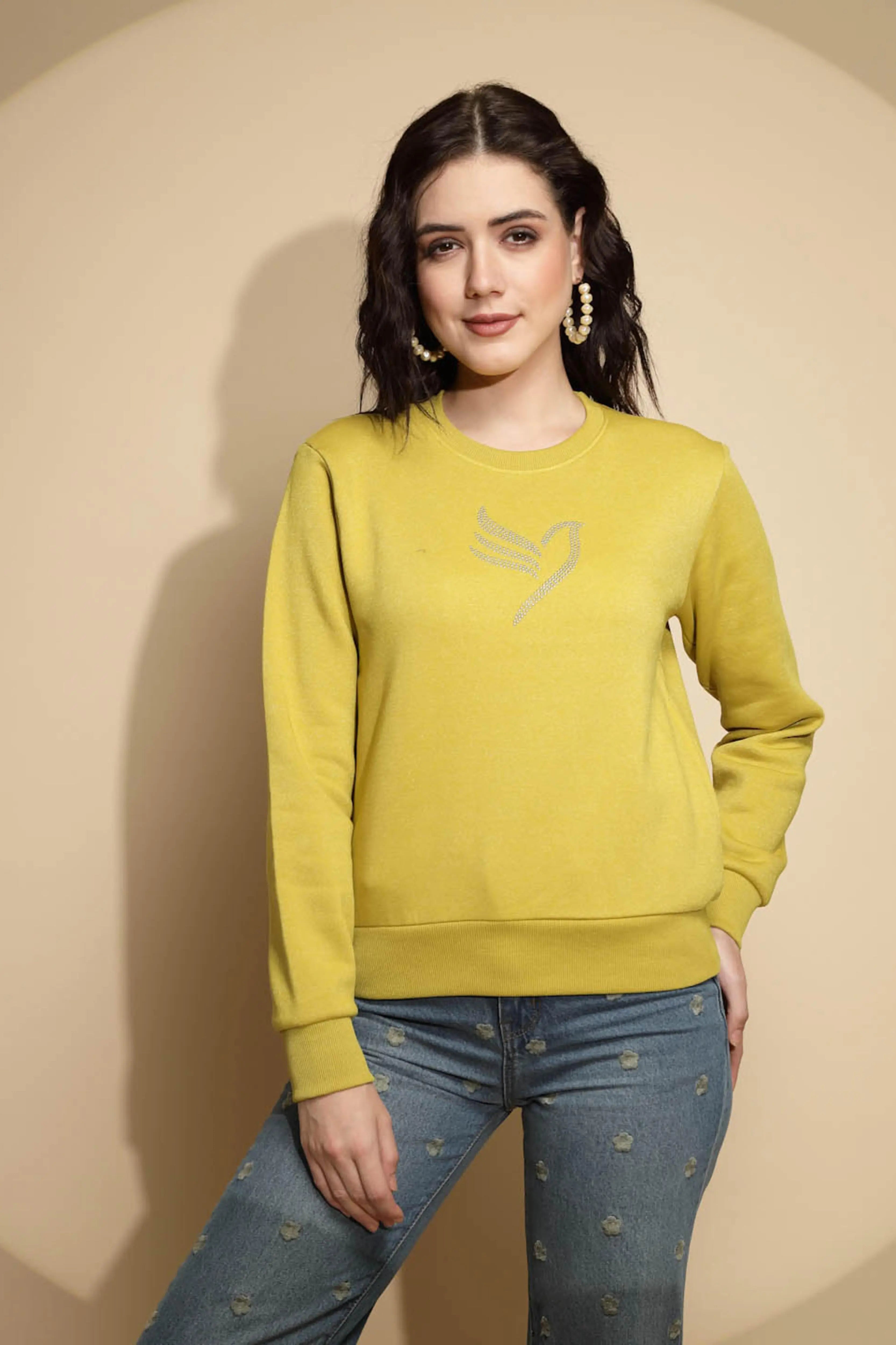 Mustard Solid Acrylic Sweatshirt - Global Republic