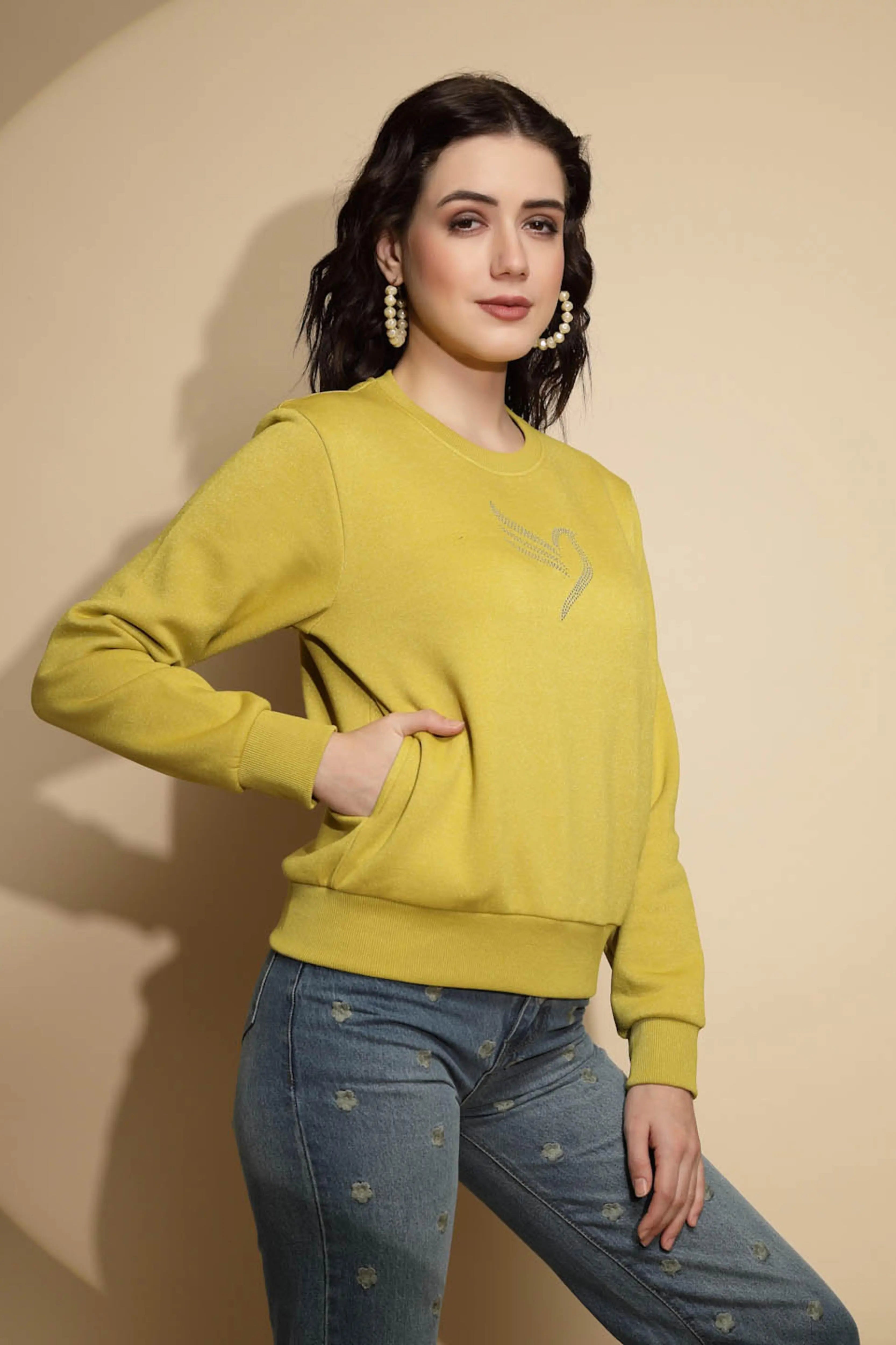 Mustard Solid Acrylic Sweatshirt - Global Republic