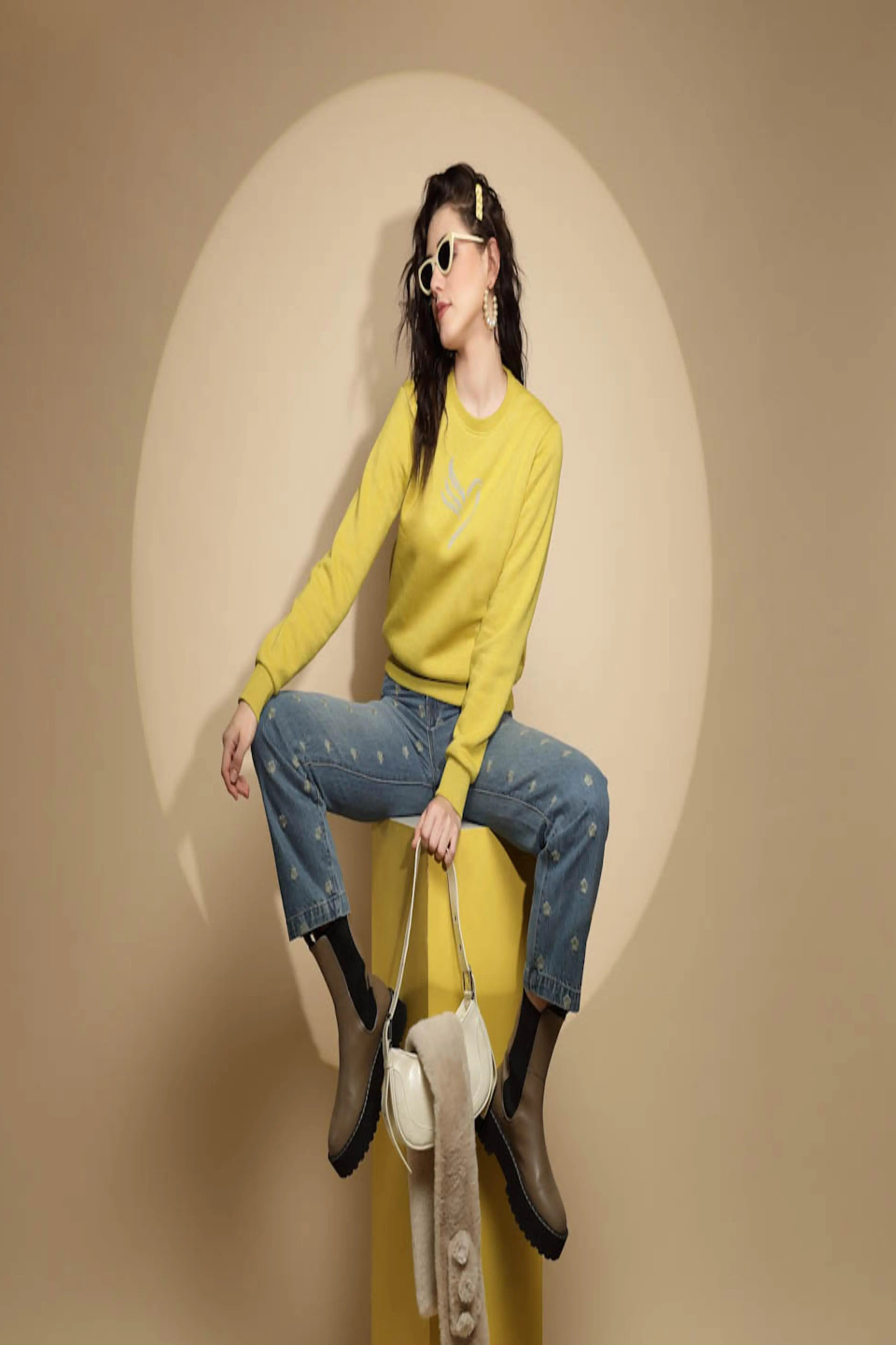 Mustard Solid Acrylic Sweatshirt - Global Republic
