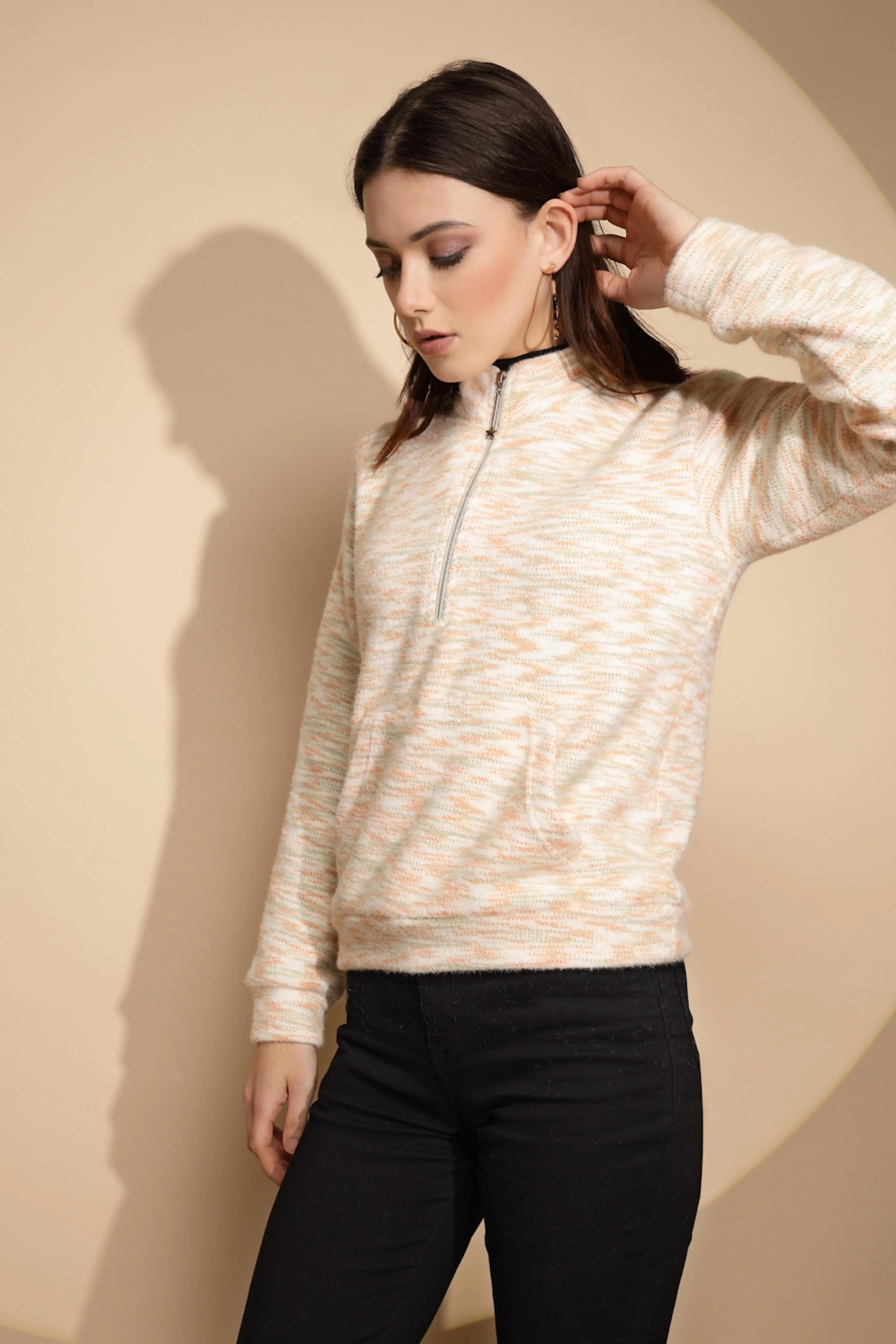 White & Orange Abstract Acrylic Sweatshirt - Global Republic