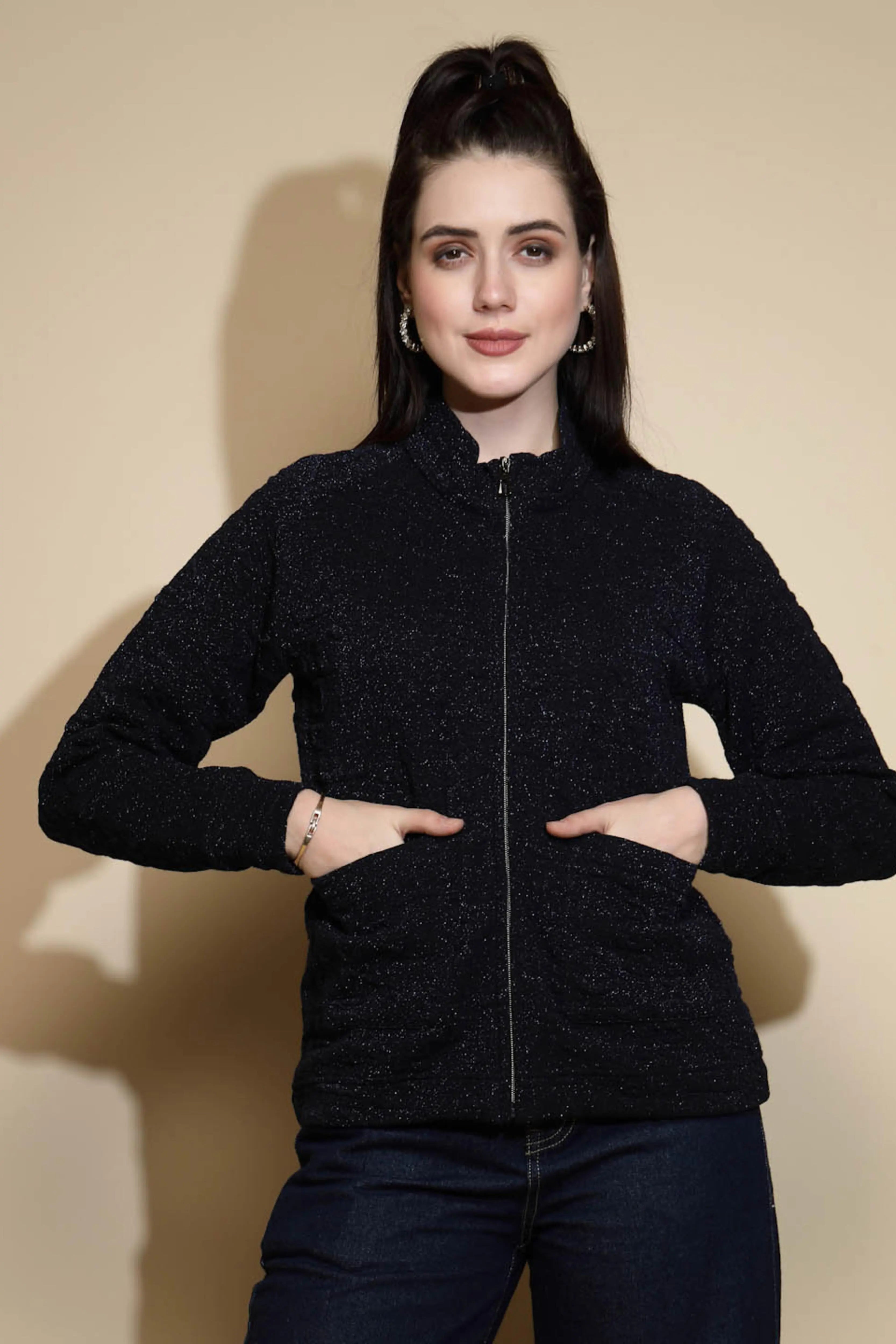 Navy Blue Solid Acrylic Sweatshirt - Global Republic