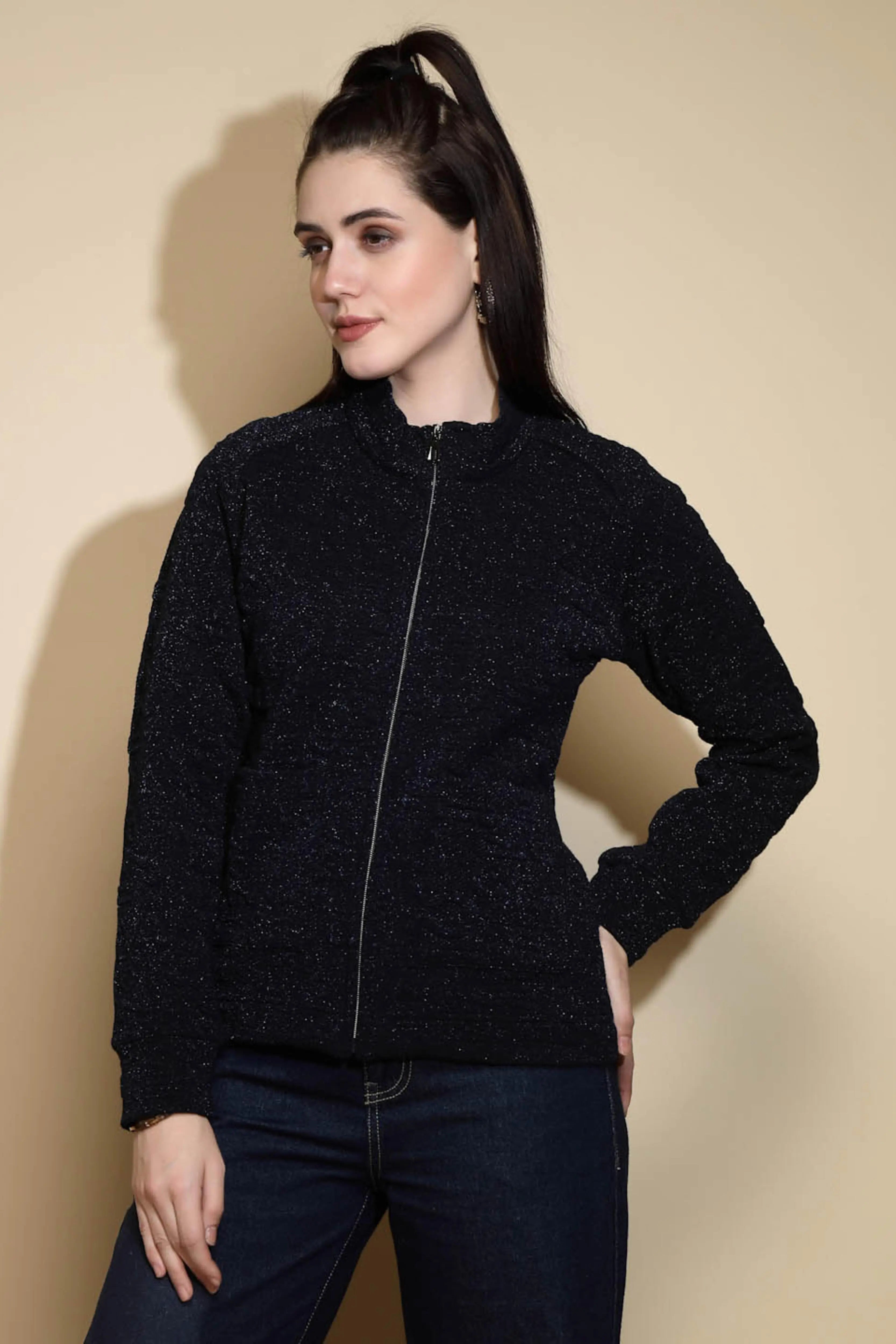 Navy Blue Solid Acrylic Sweatshirt - Global Republic