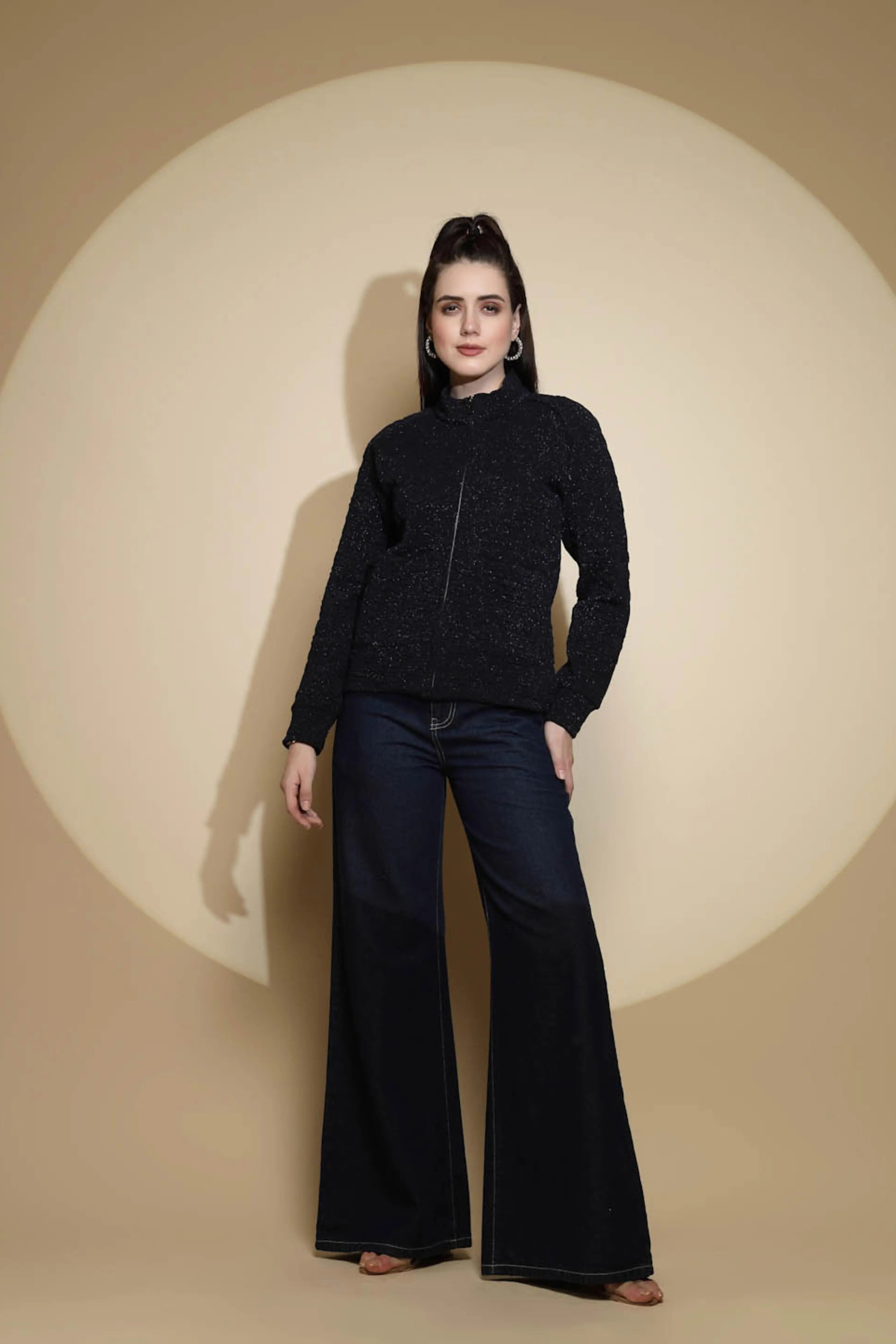 Navy Blue Solid Acrylic Sweatshirt - Global Republic