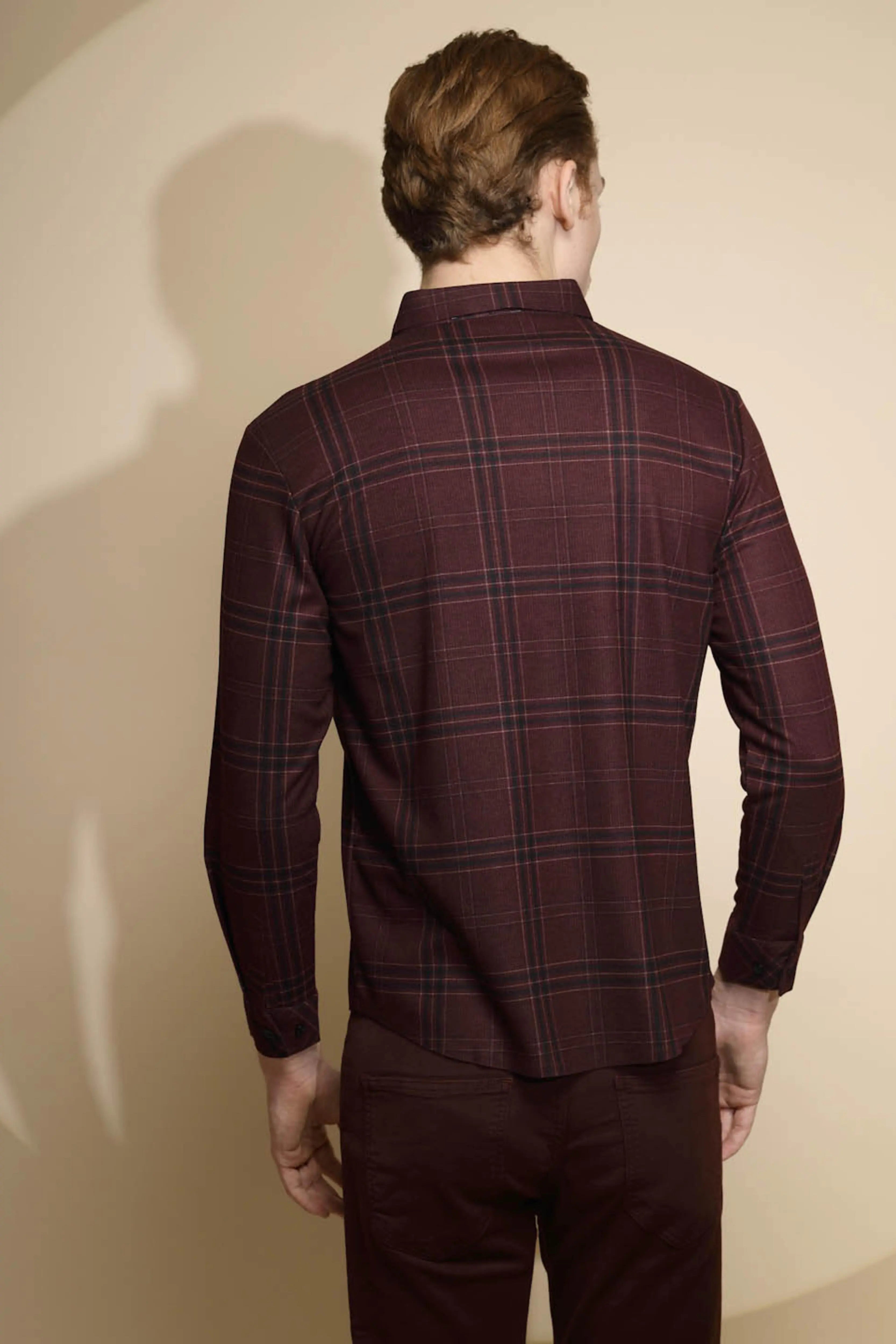 Wine Full Sleeve Collared Neck Check Shirt - Global Republic