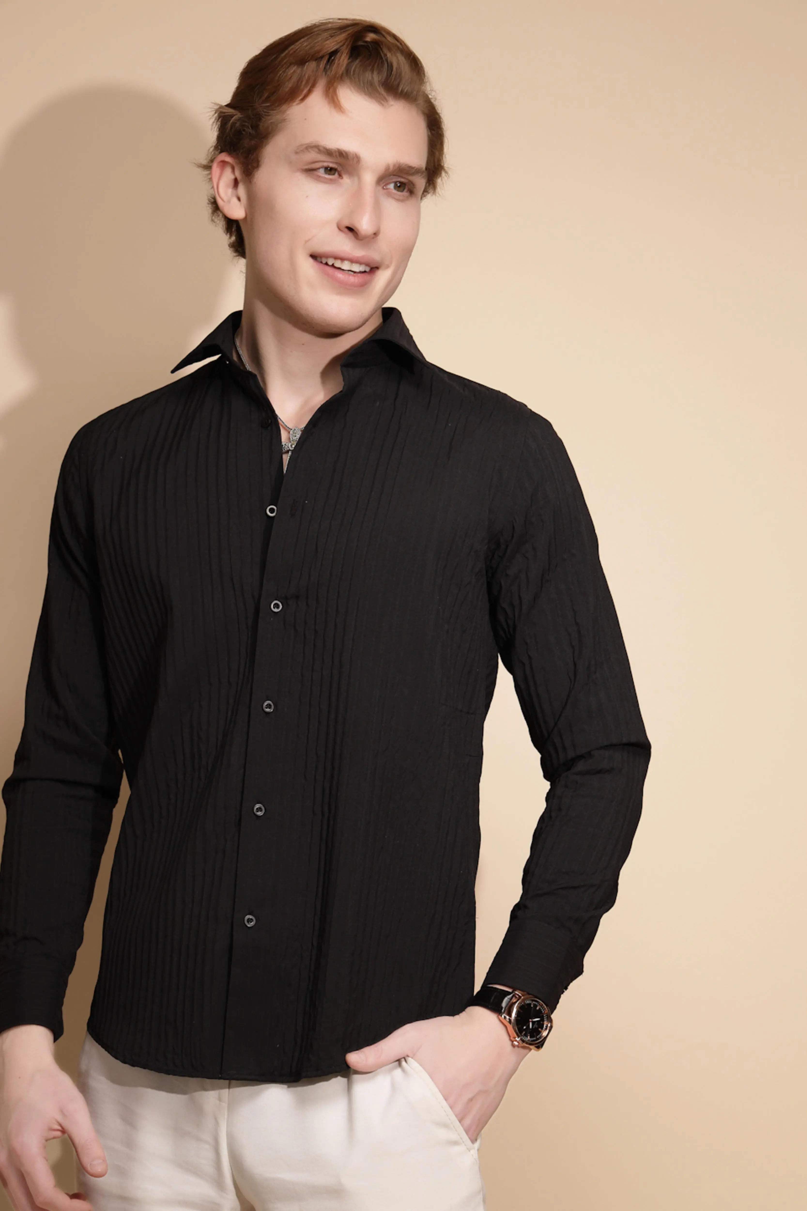 Black Solid cotton Shirt - Global Republic