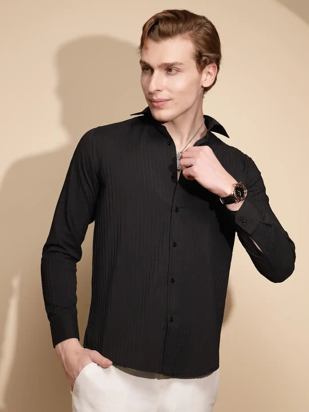 Black Solid cotton Shirt - Global Republic