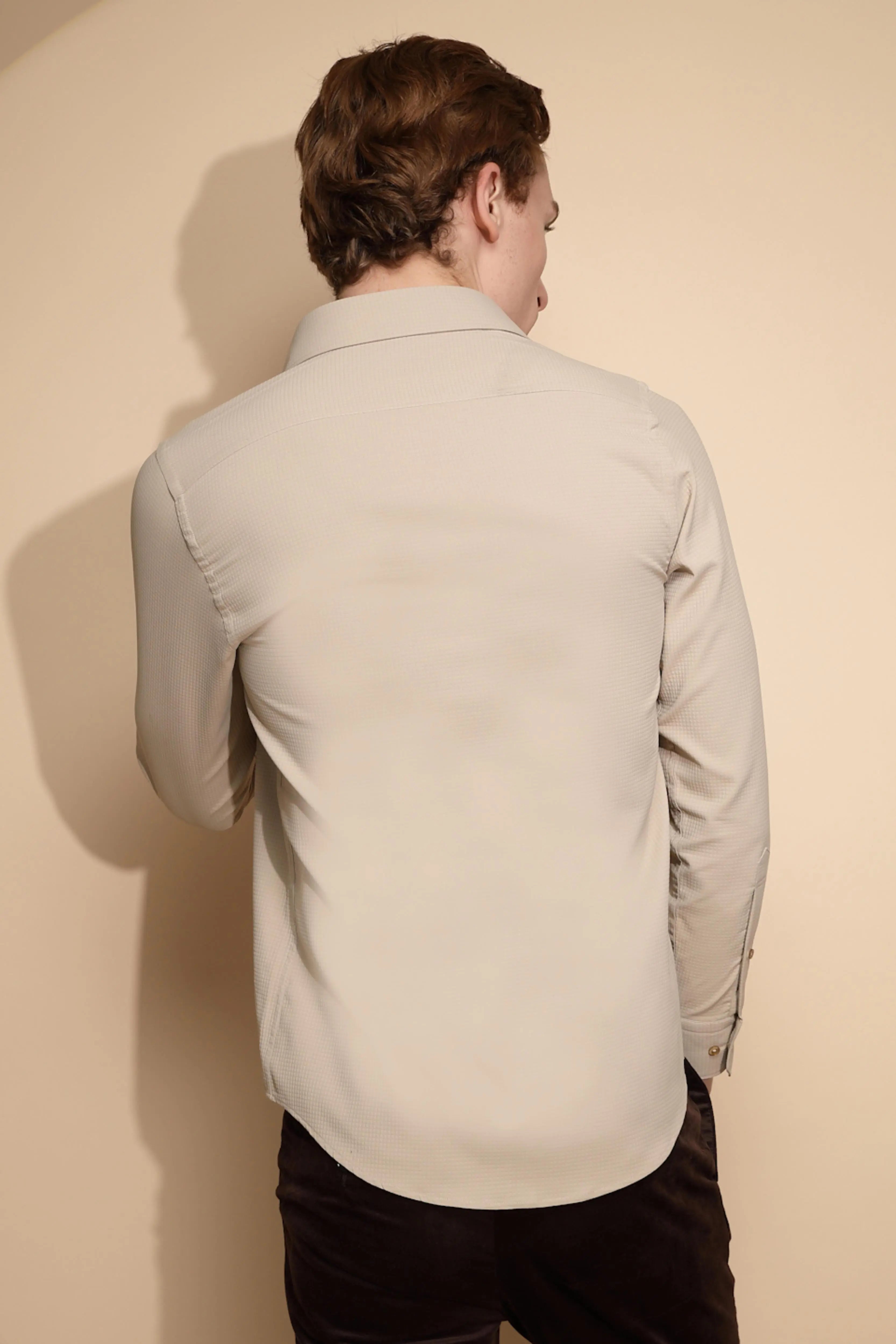 Men Beige Solid Full Sleeve Collar Neck cotton Shirt - Global Republic