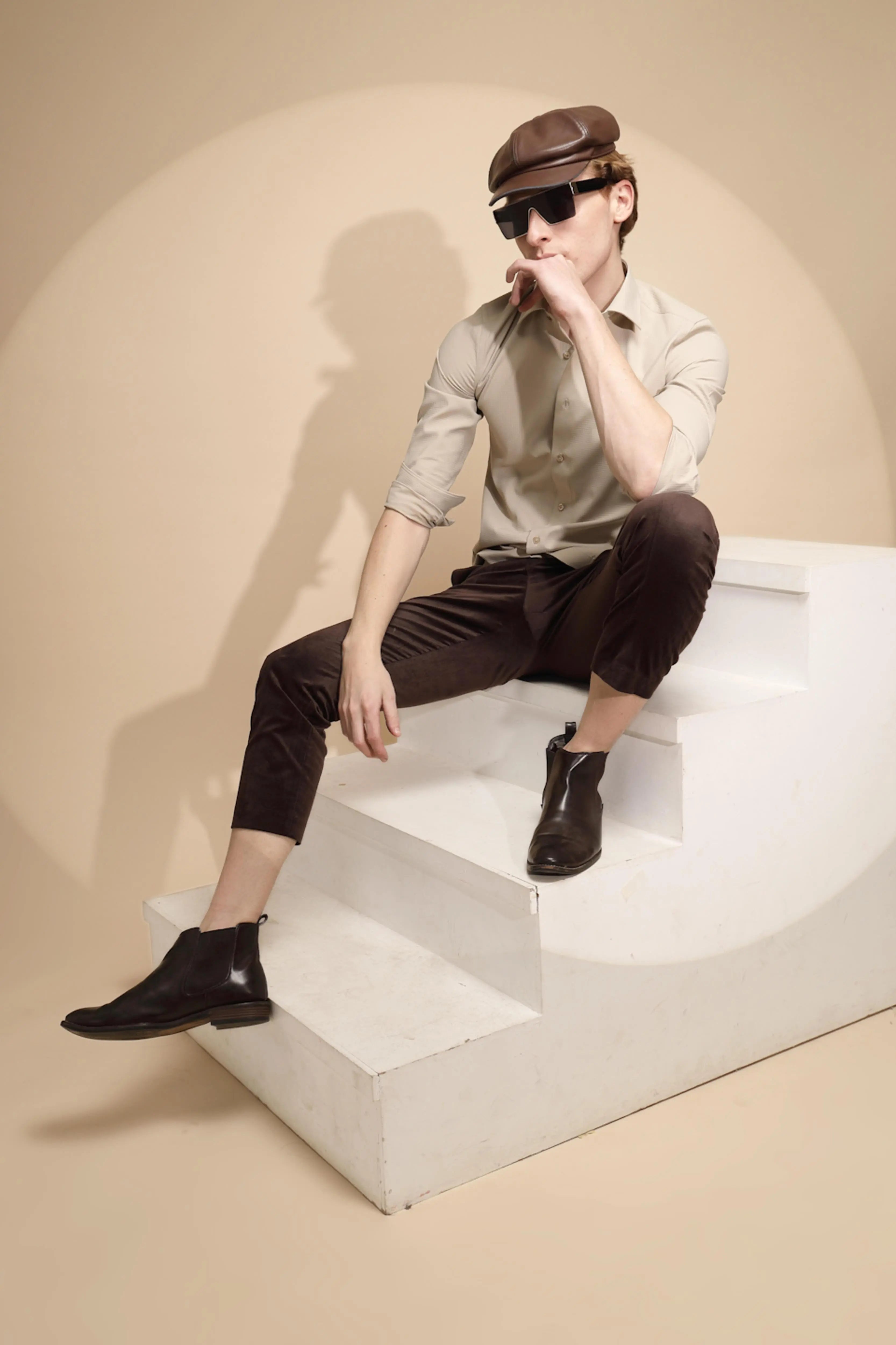 Beige Solid Full Sleeve Collar Neck cotton Shirt - Global Republic