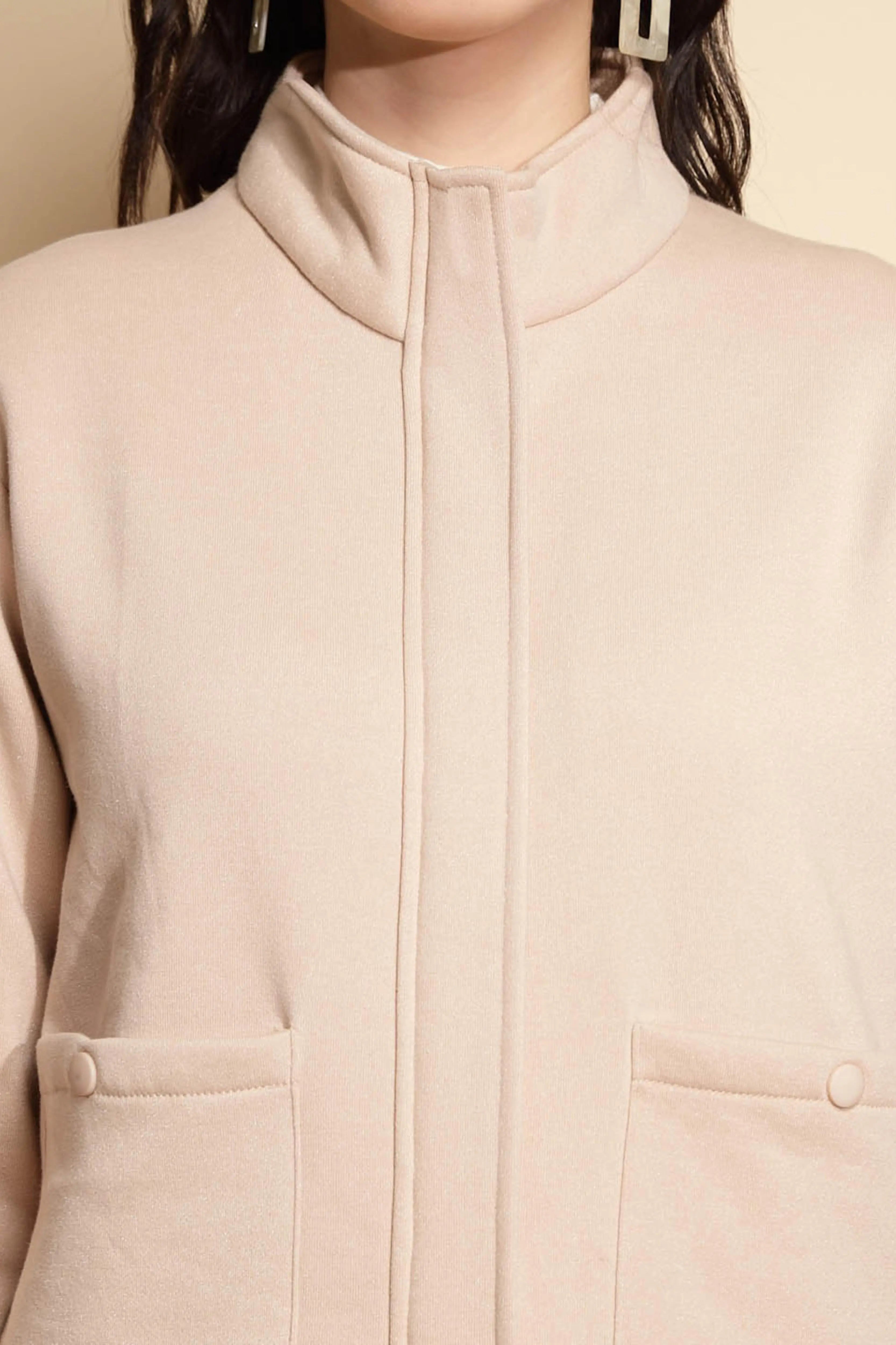 Beige Solid Acrylic Sweatshirt - Global Republic