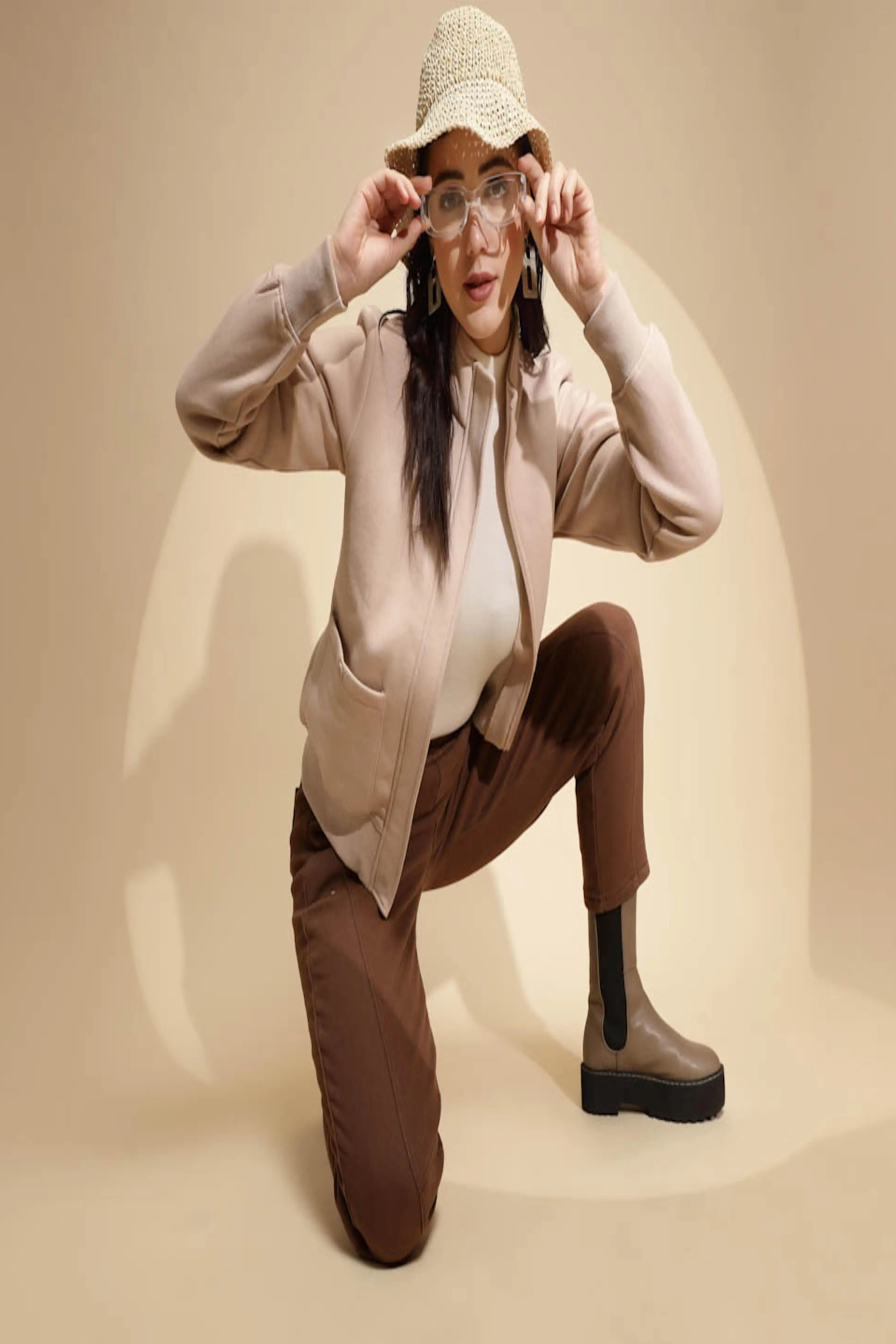 Beige Solid Acrylic Sweatshirt - Global Republic