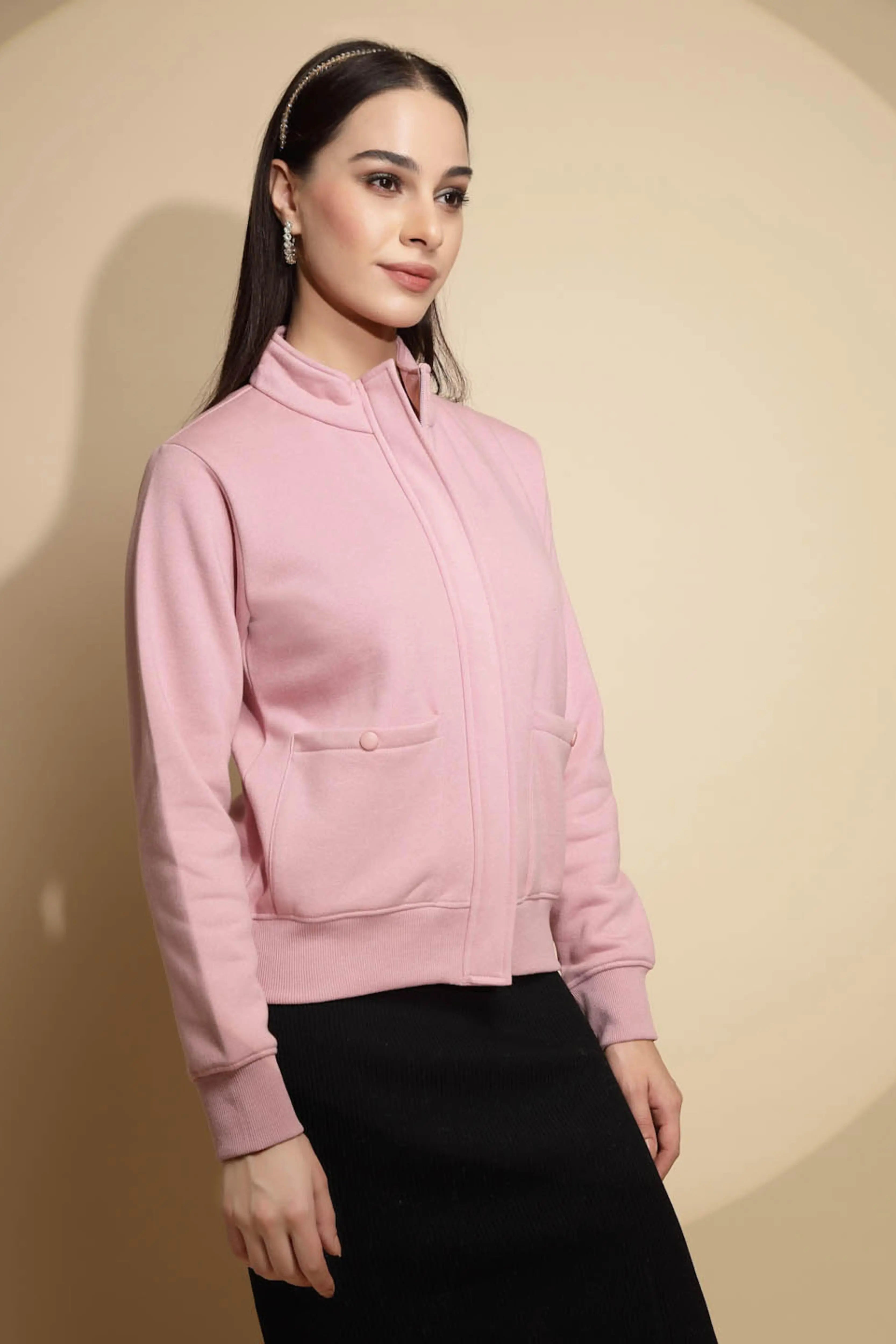 Pink Solid Acrylic Sweatshirt - Global Republic
