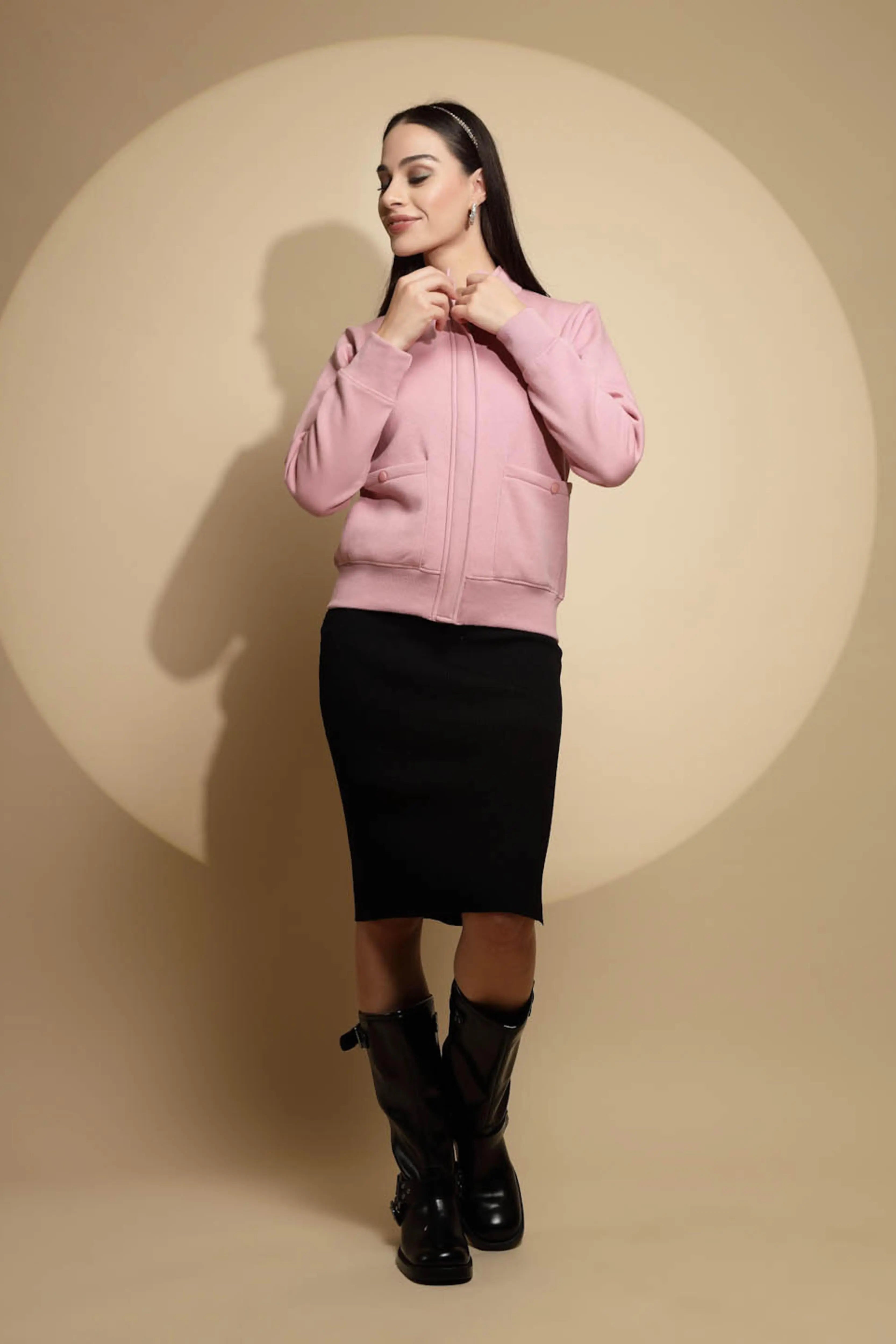 Pink Solid Acrylic Sweatshirt - Global Republic