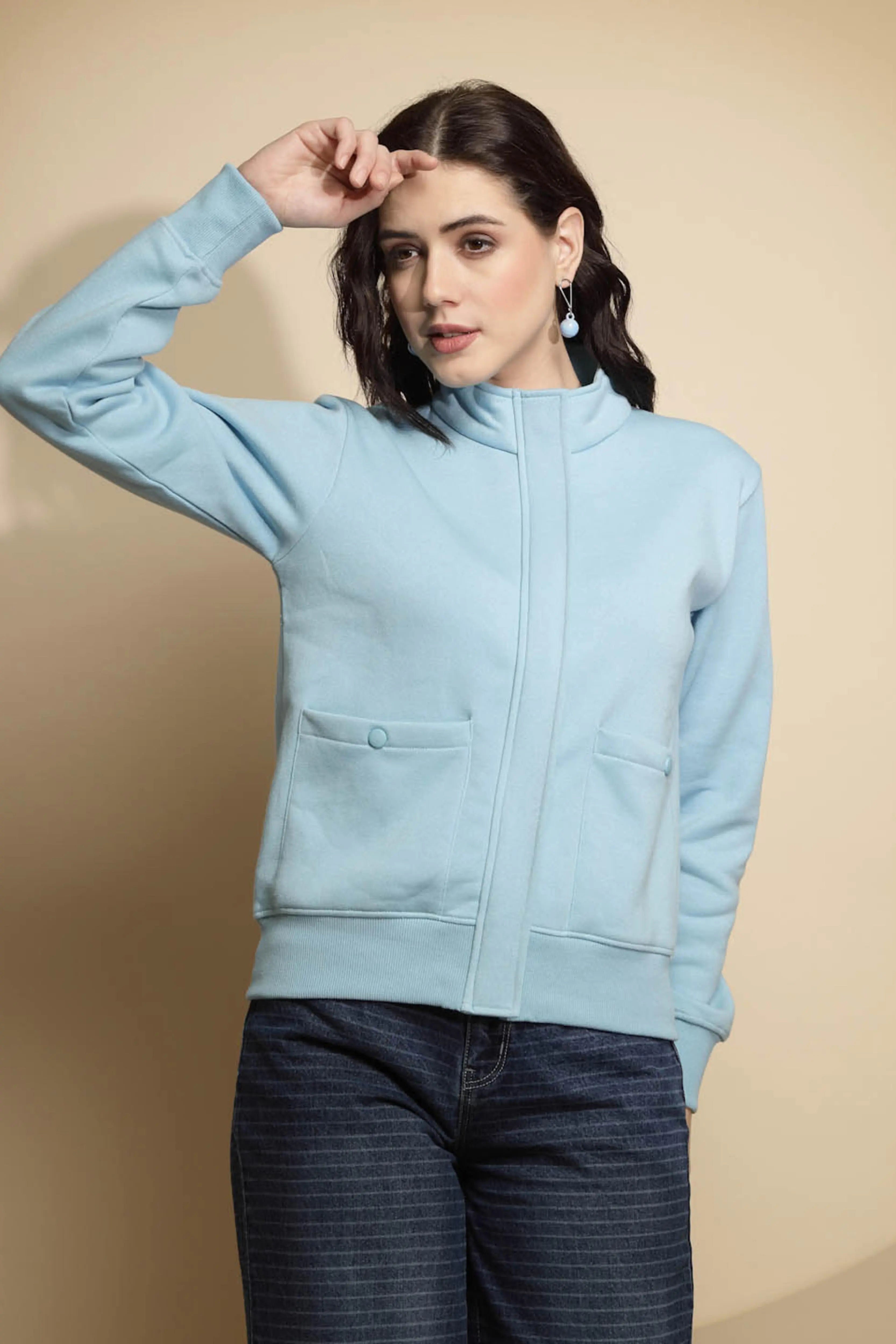 Light Blue Solid Acrylic Sweatshirt - Global Republic