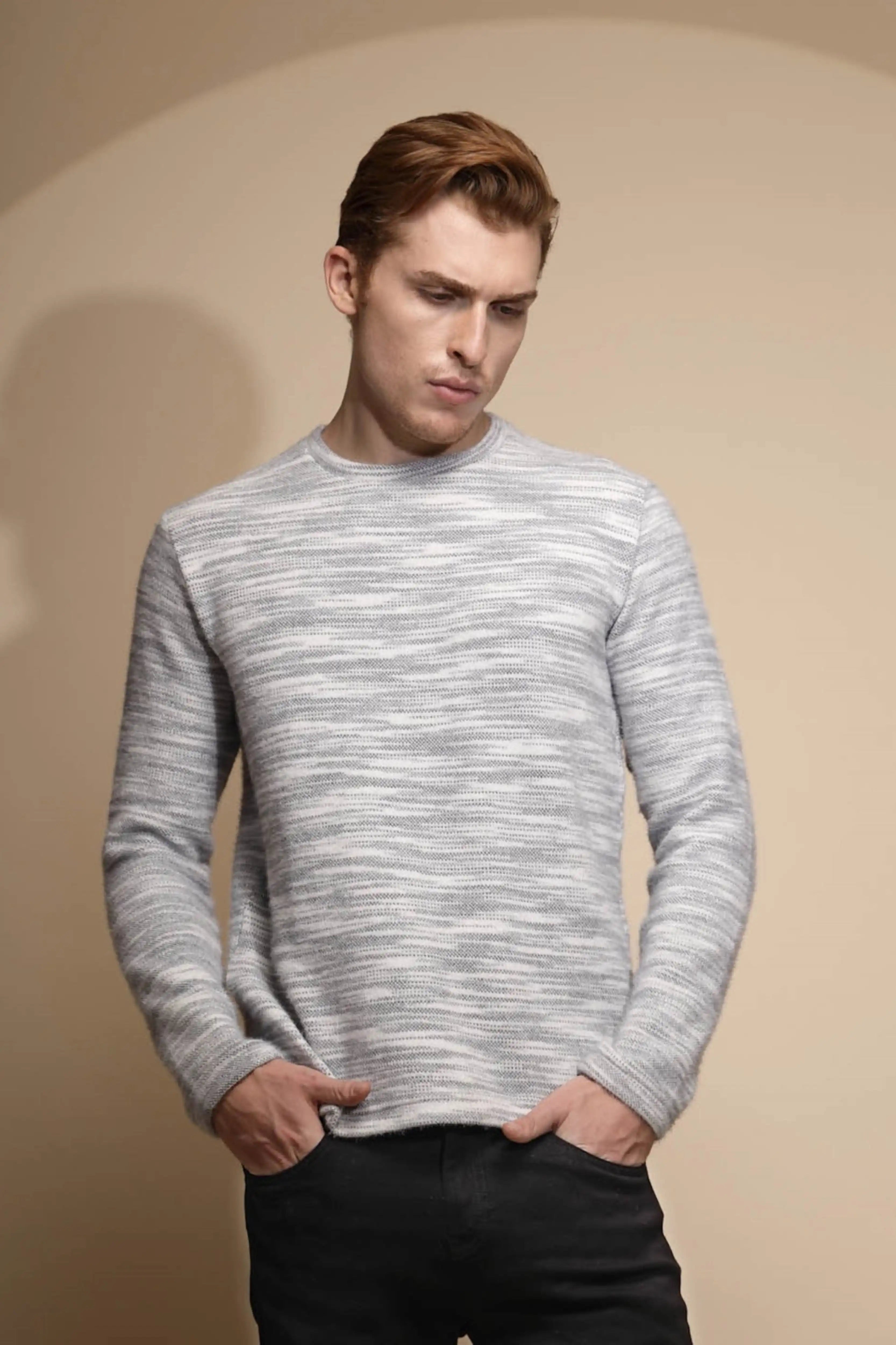 Grey Abstract Print Acrylic Sweatshirt