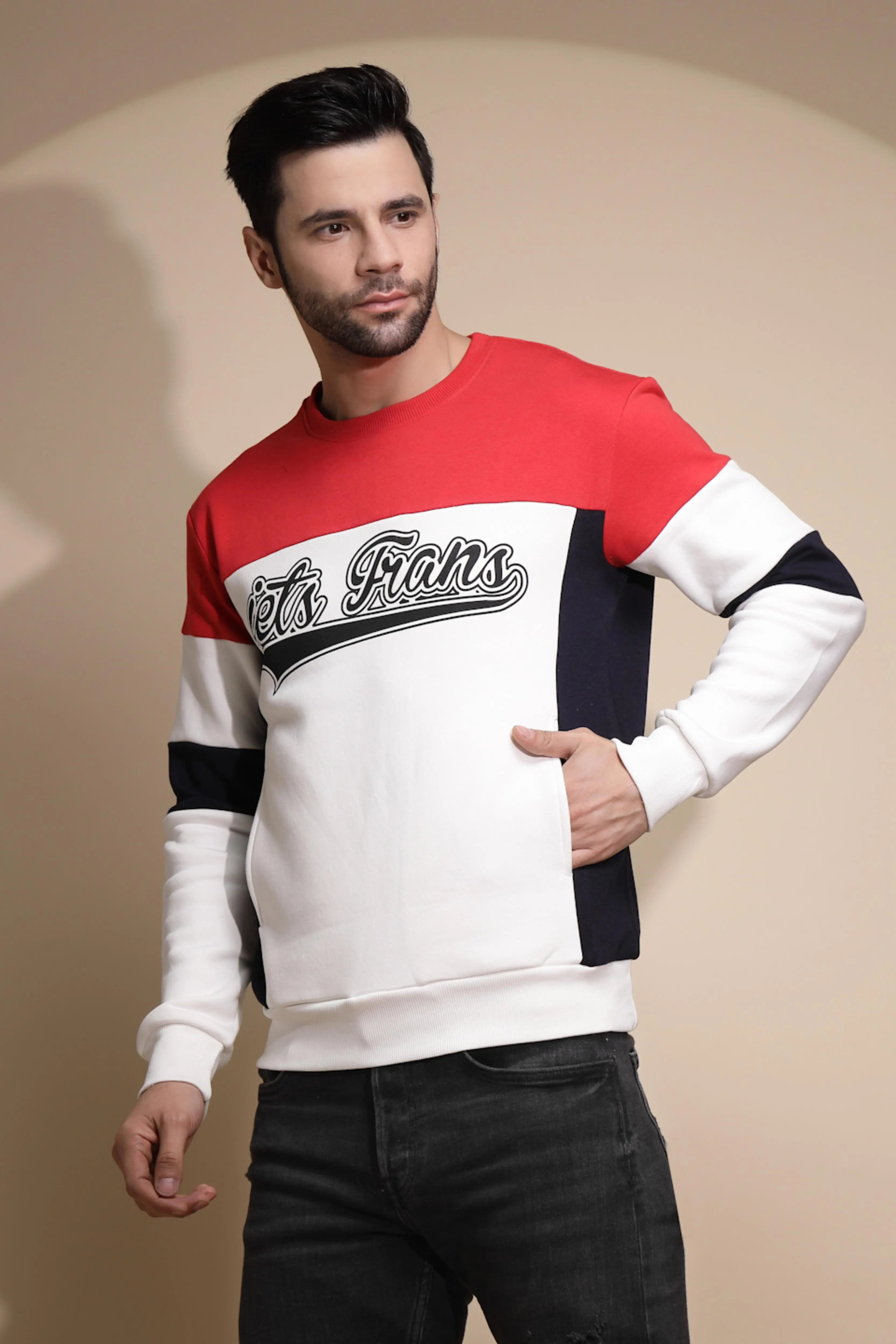 Men Off White Printed Round Neck Full Sleeve Hosiery Sweatshirt - Global Republic