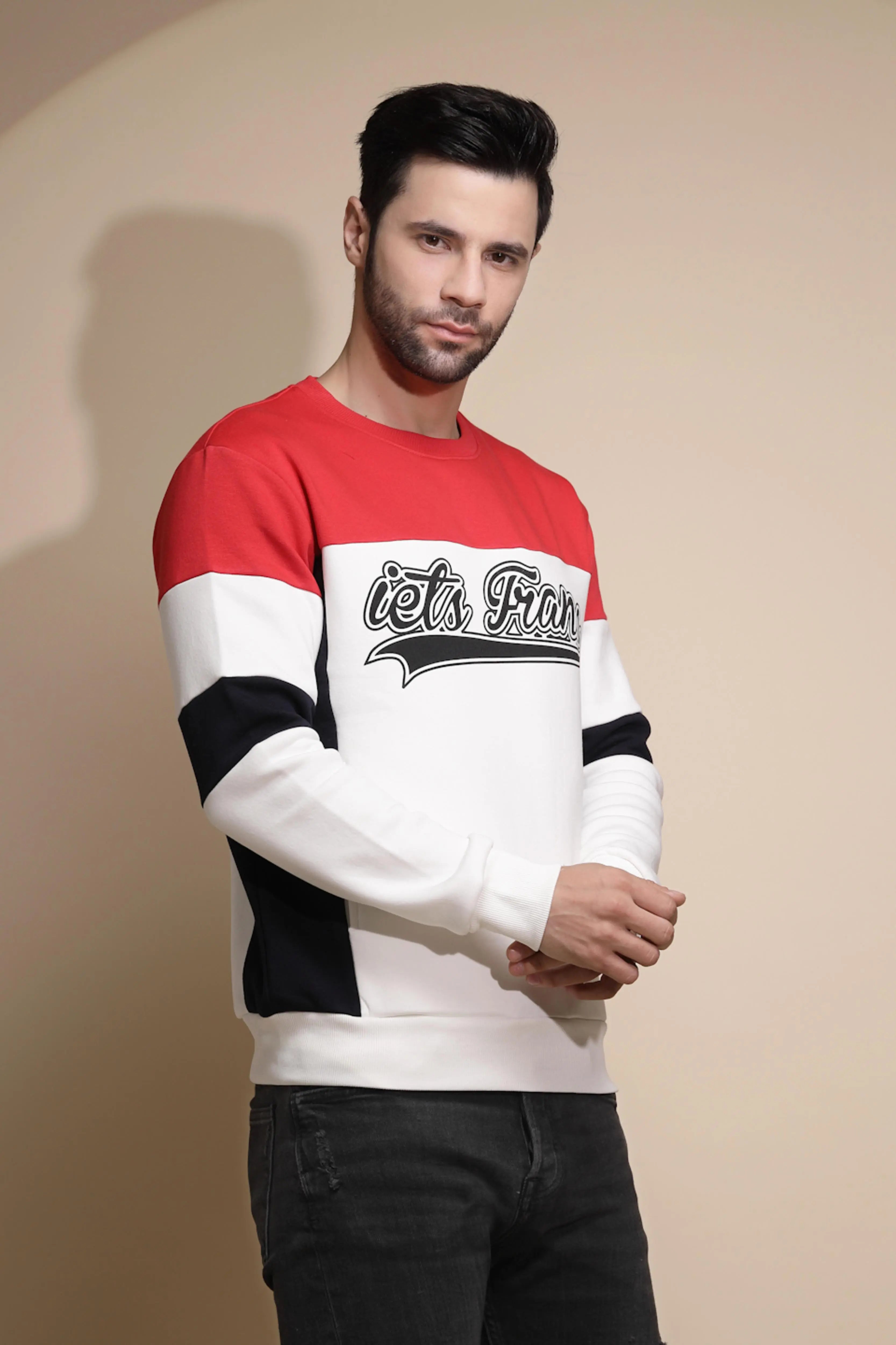 Men Off White Printed Round Neck Full Sleeve Hosiery Sweatshirt - Global Republic