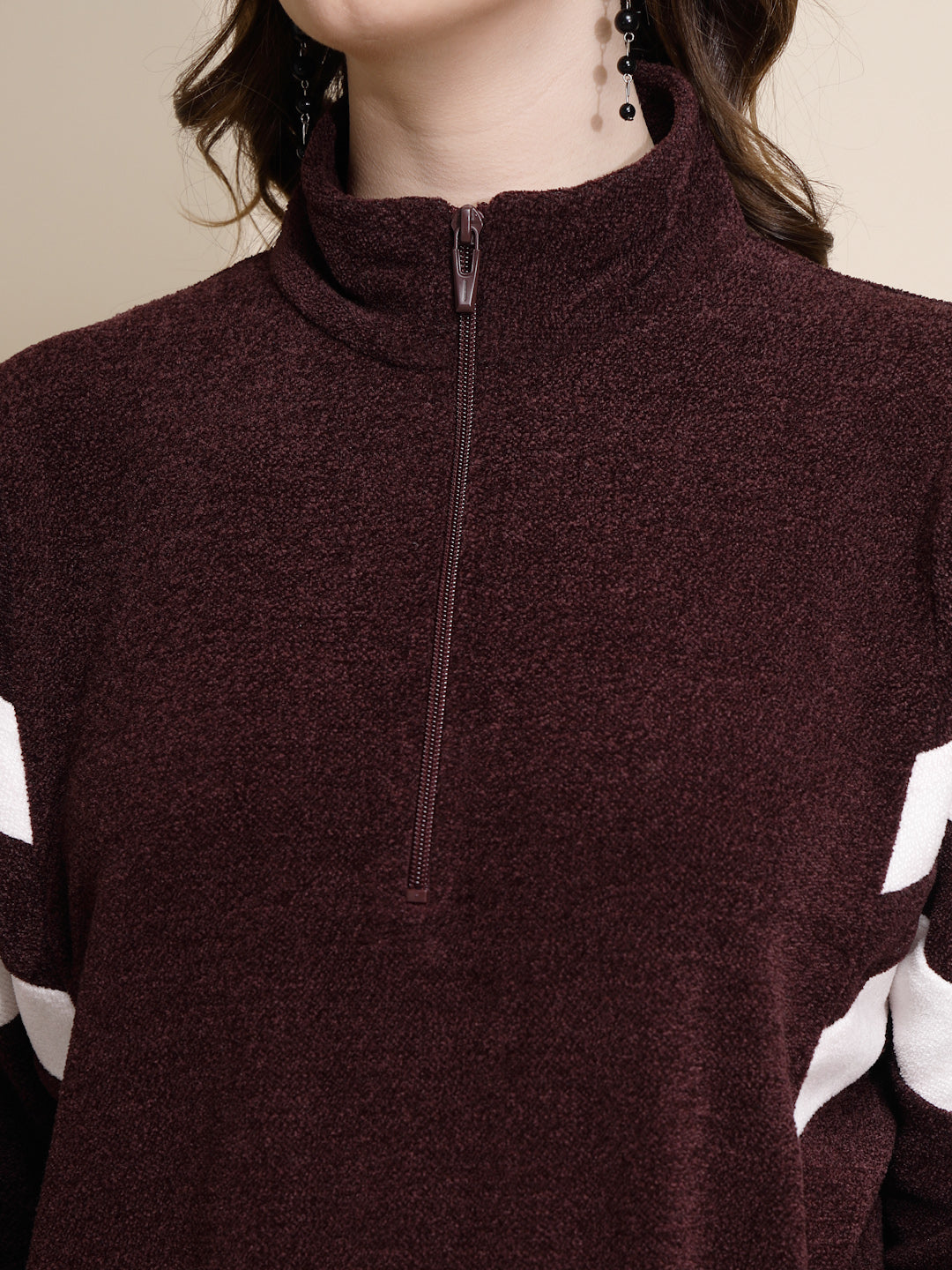 Wine Batwing Polyester Sweatshirt